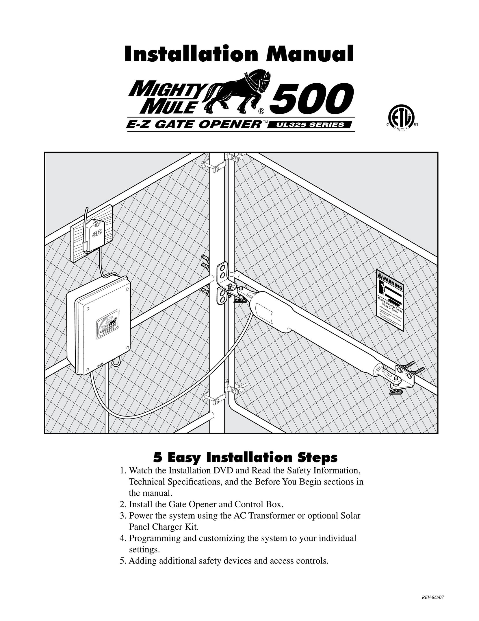 GTO UL325 SERIES Garage Door Opener User Manual