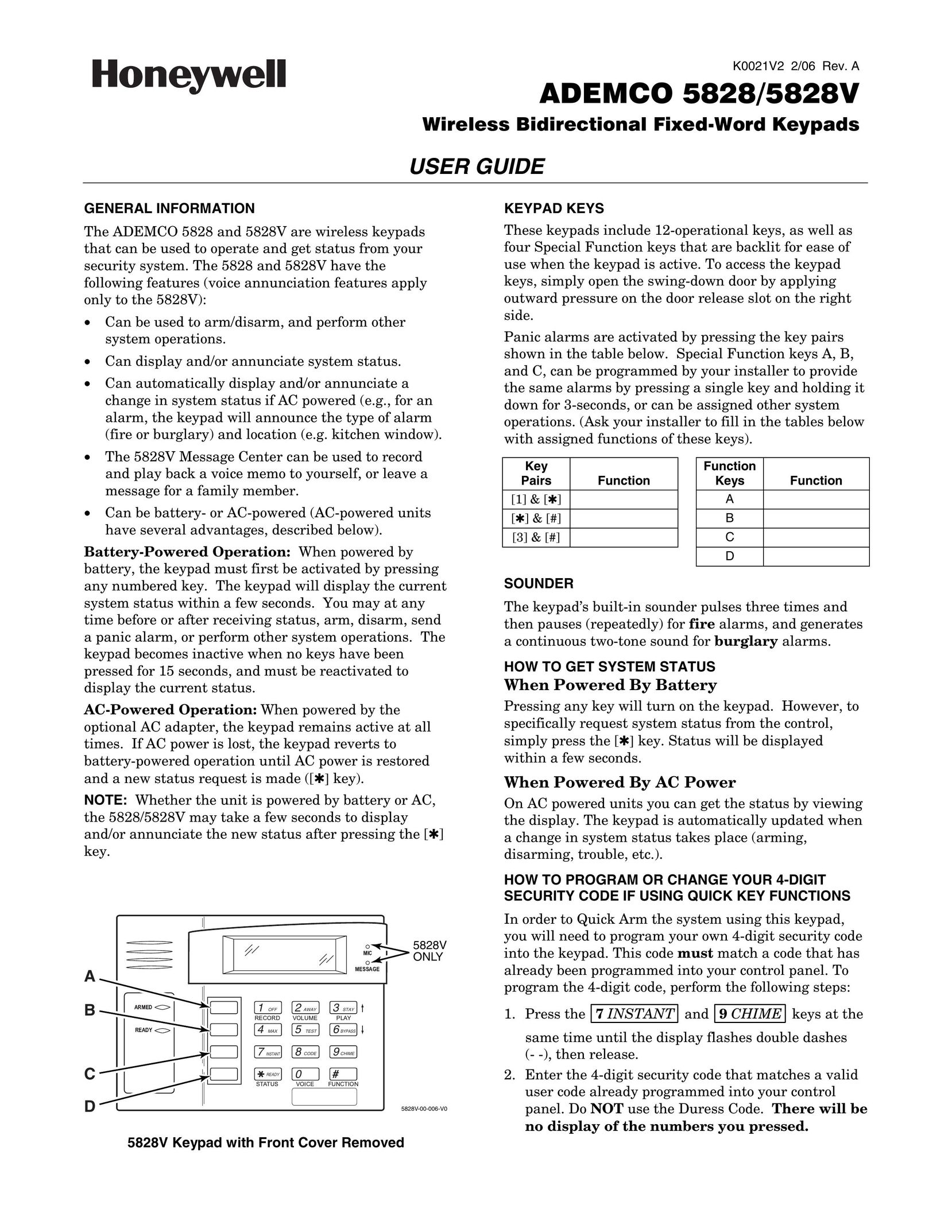Honeywell 5828/5828V Garage Door Opener User Manual