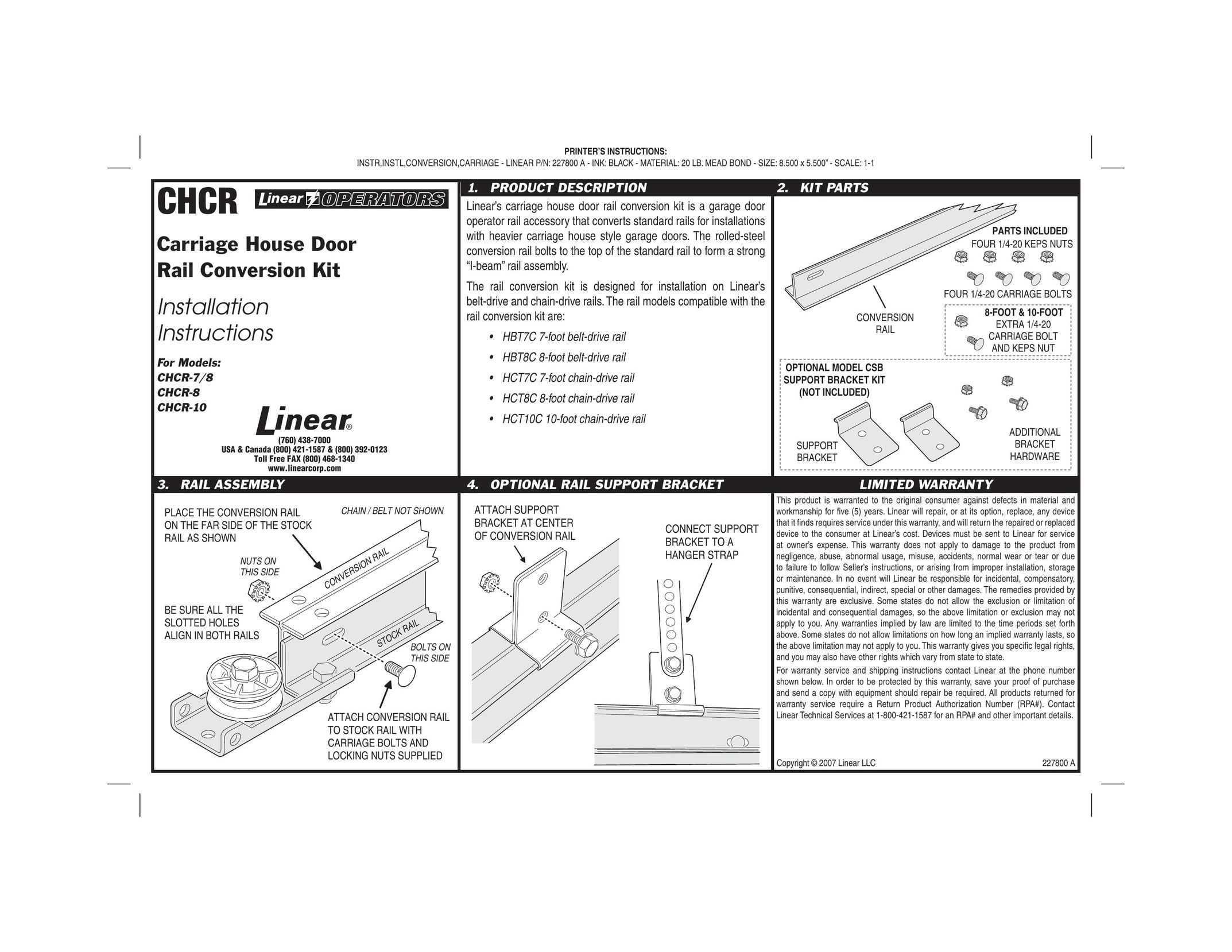 Linear CHCR-10 Garage Door Opener User Manual