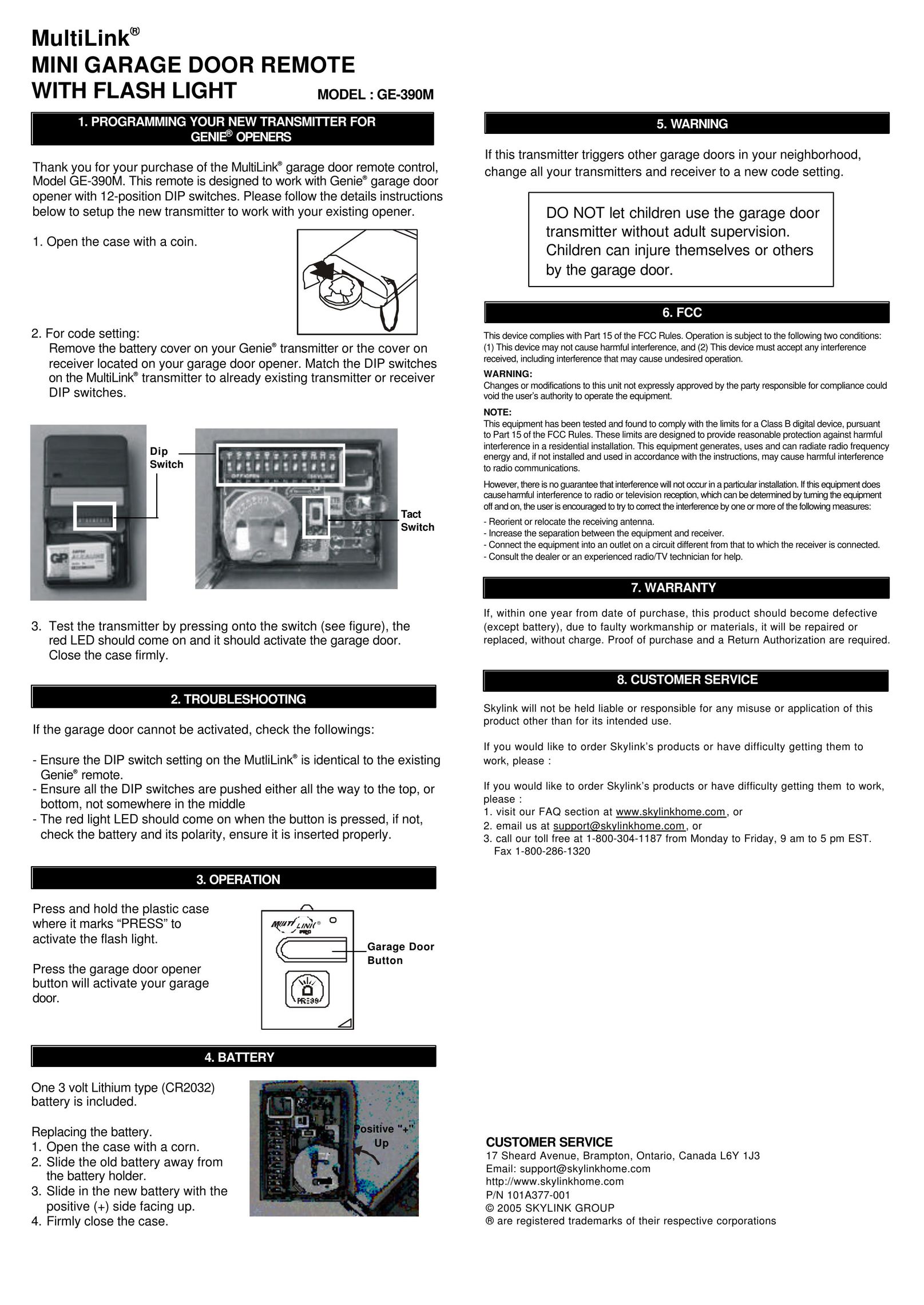 Multi-Link GE-390M Garage Door Opener User Manual