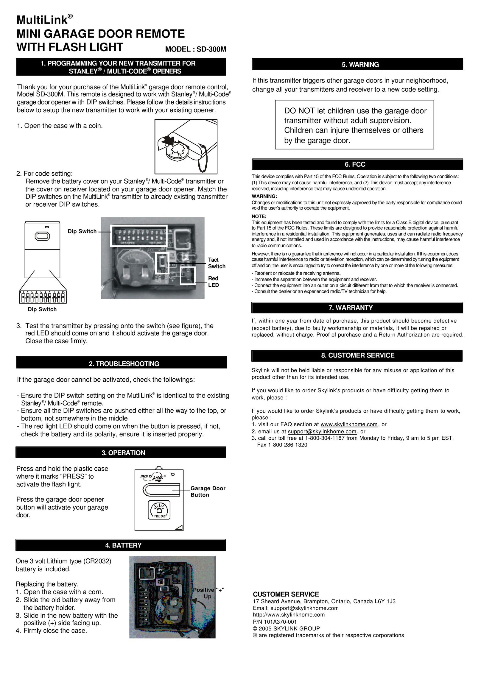 Multi-Link SD-300M Garage Door Opener User Manual