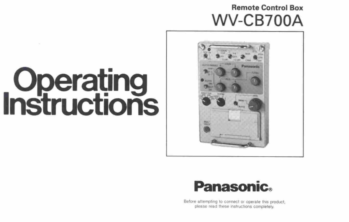 Panasonic WV-CB700A Garage Door Opener User Manual