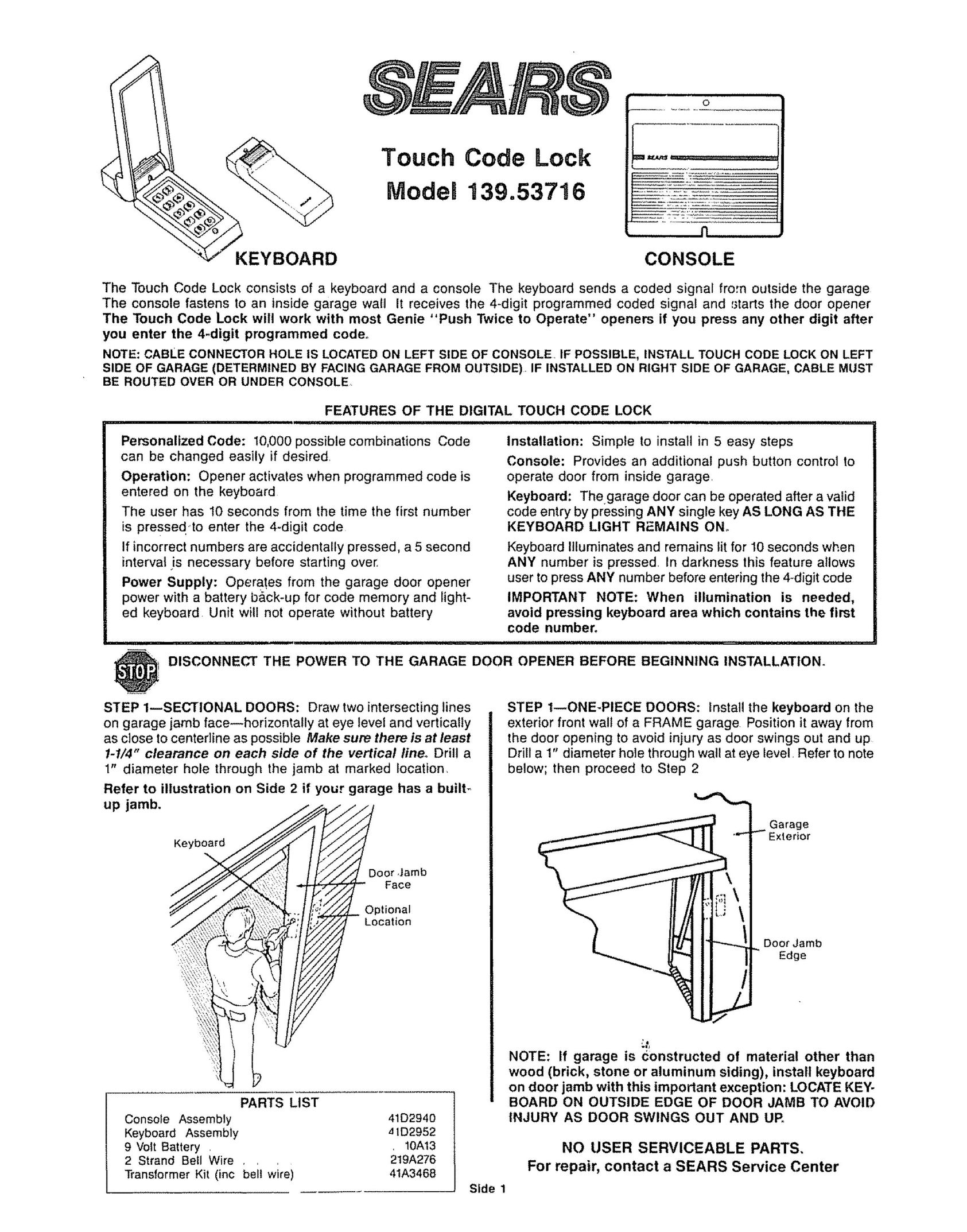 Sears 139.53716 Garage Door Opener User Manual