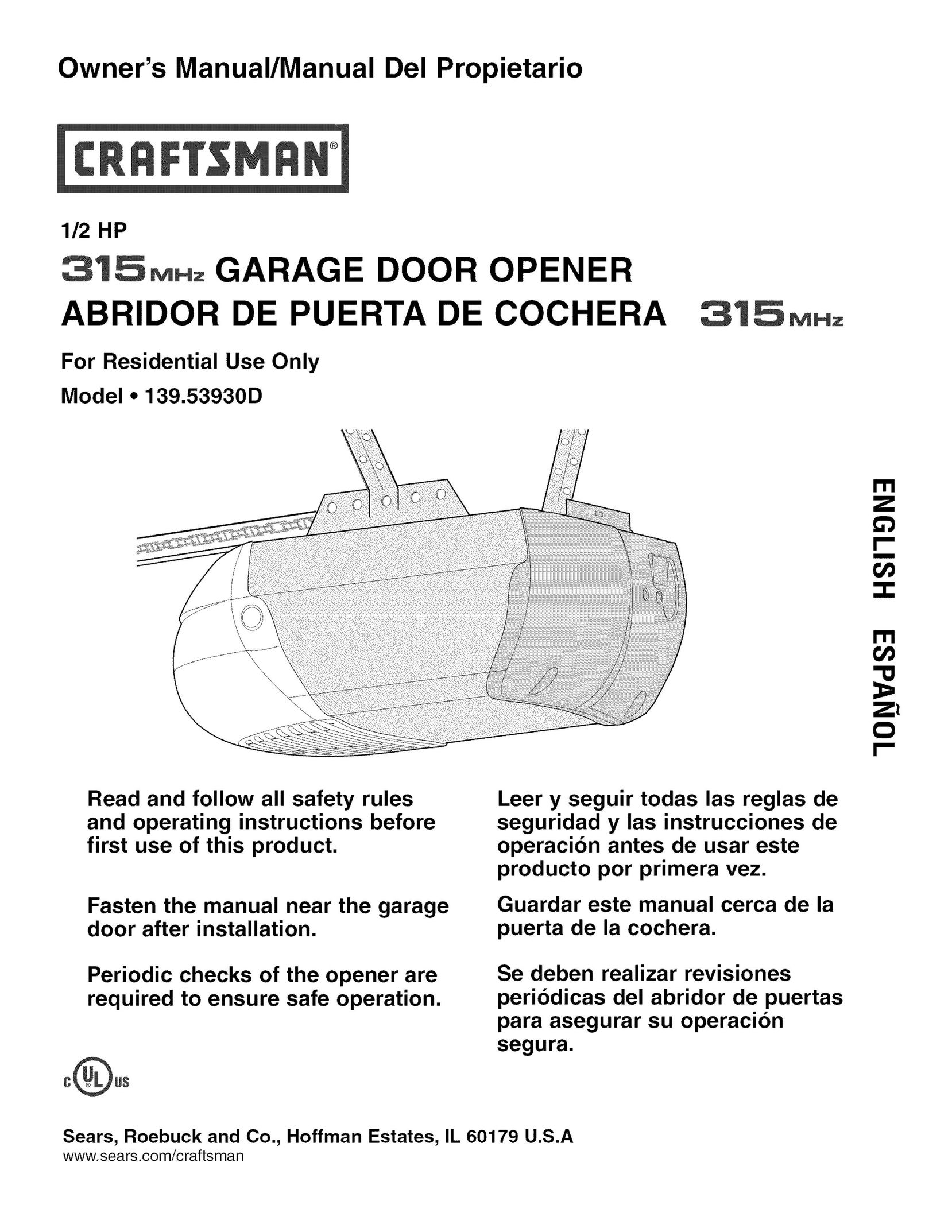 Sears 139.53930D Garage Door Opener User Manual