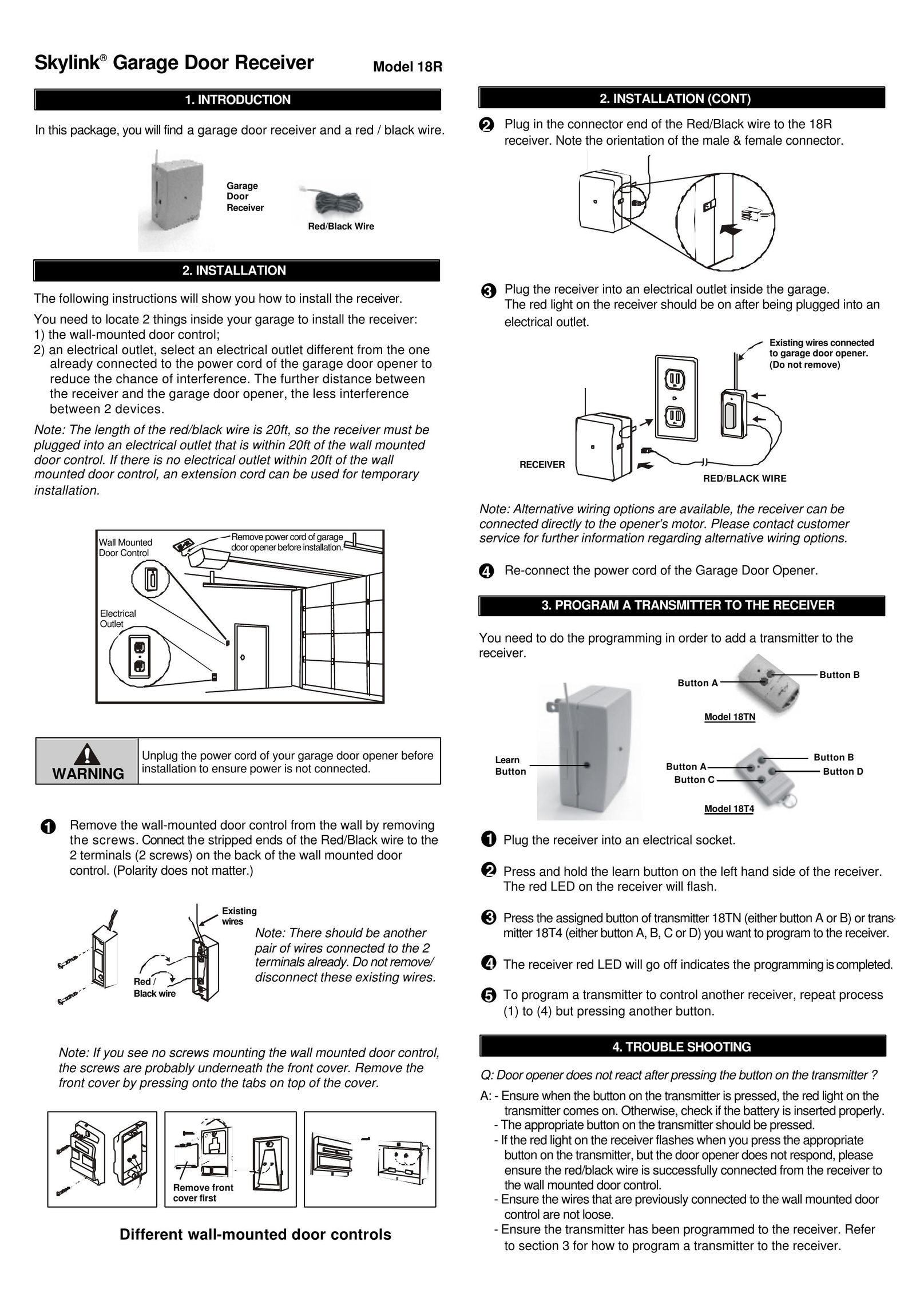 SkyLink 18R Garage Door Opener User Manual
