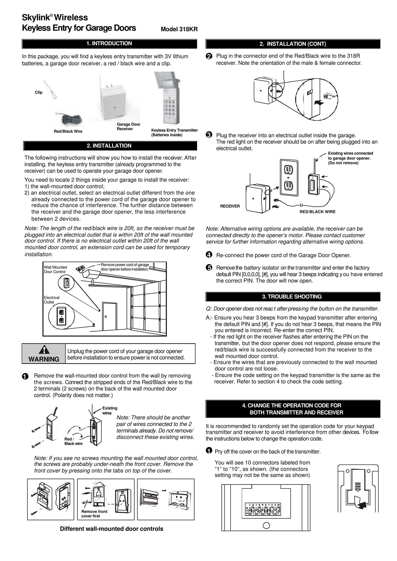 SkyLink 318KR Garage Door Opener User Manual