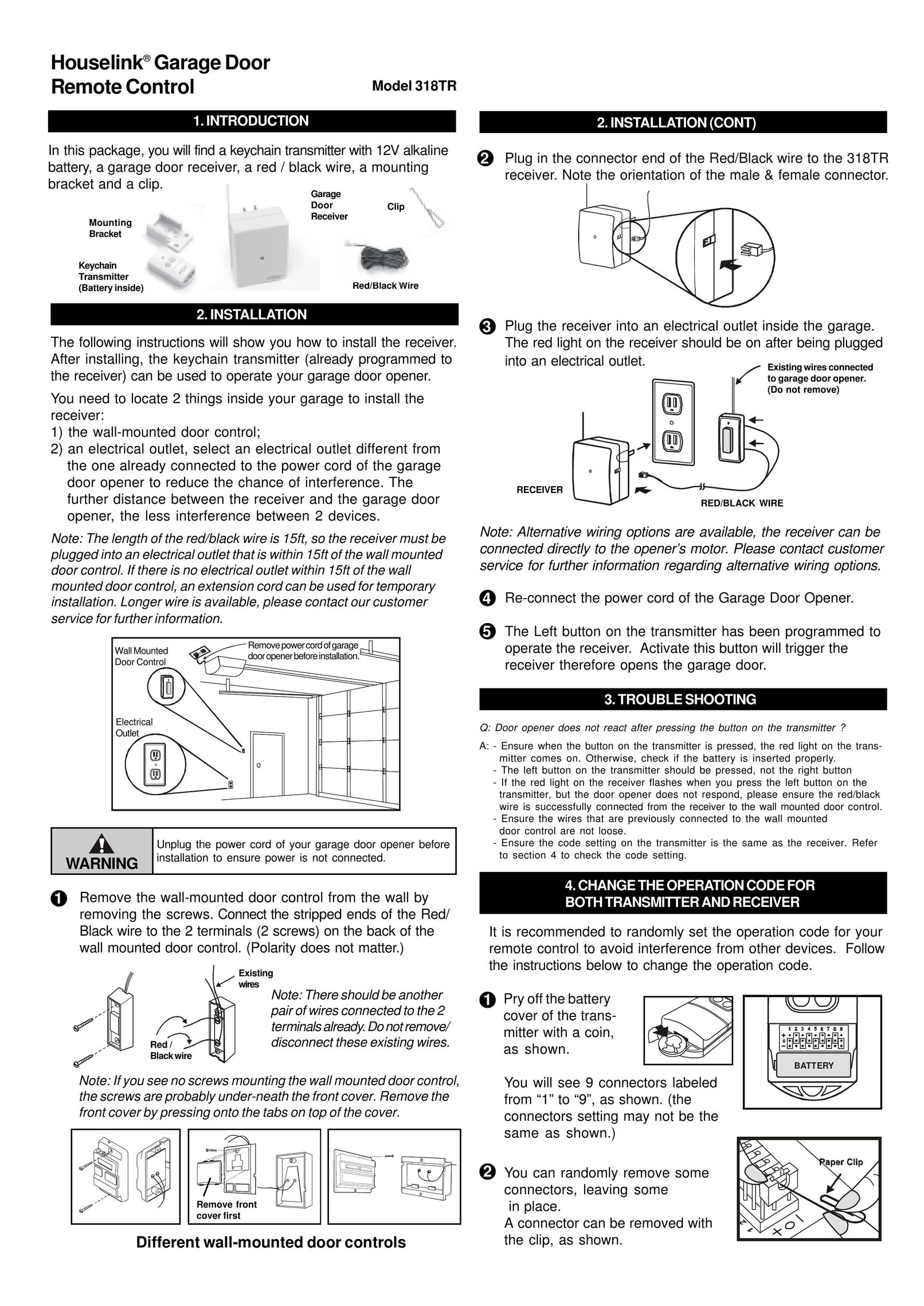 SkyLink 318TR Garage Door Opener User Manual