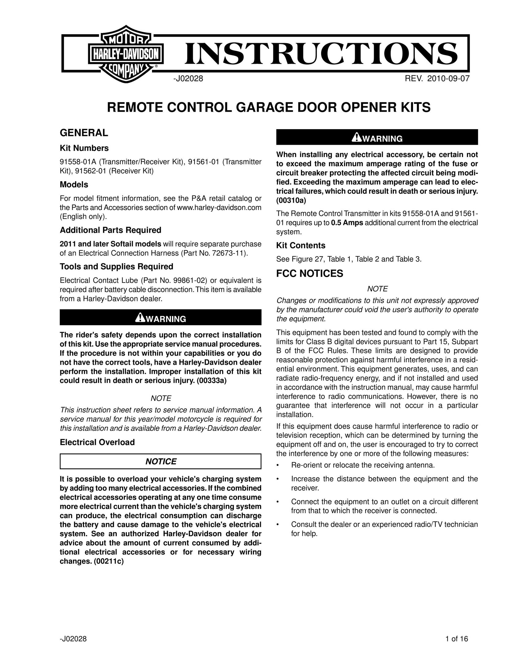 SkyLink 91561-01 Garage Door Opener User Manual