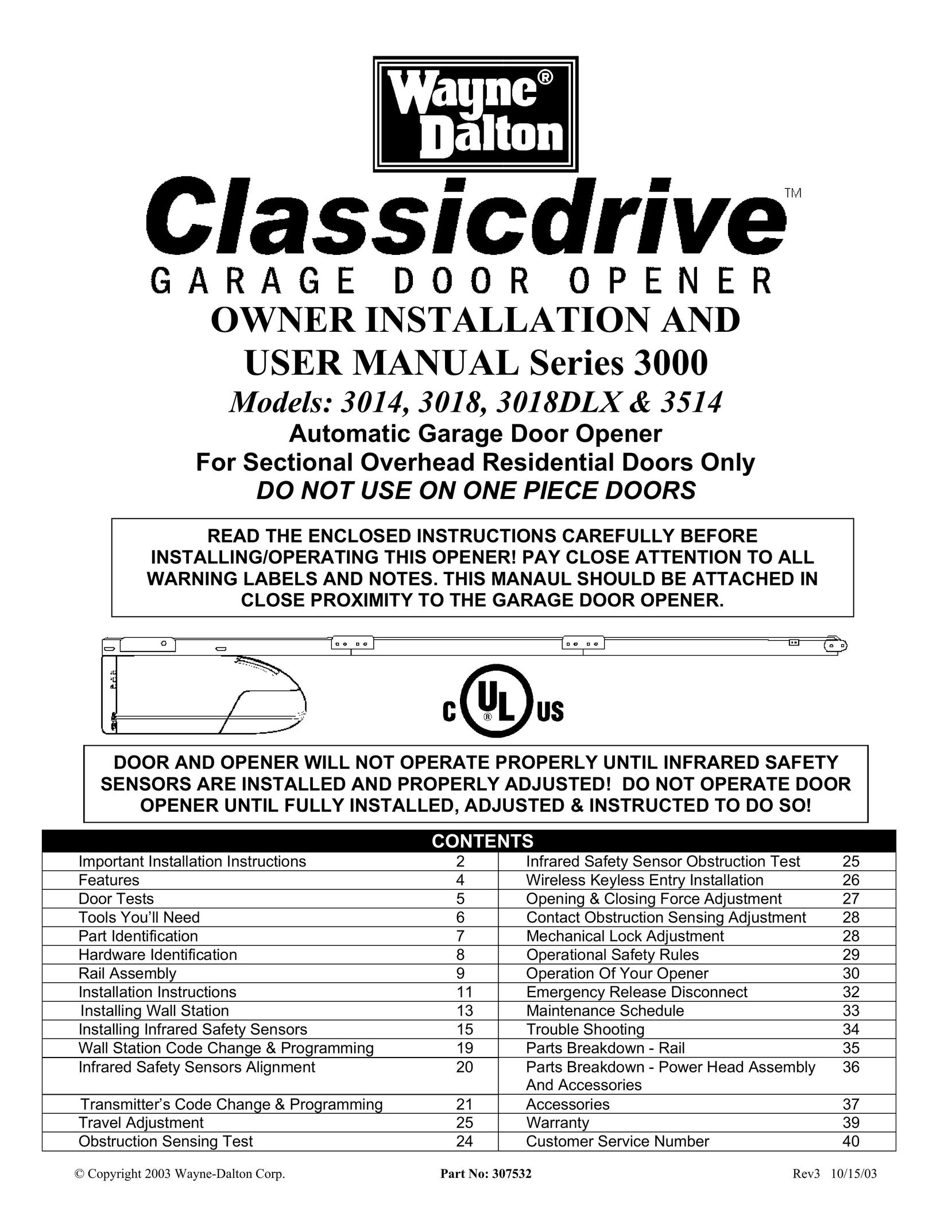 Wayne 3014 Garage Door Opener User Manual