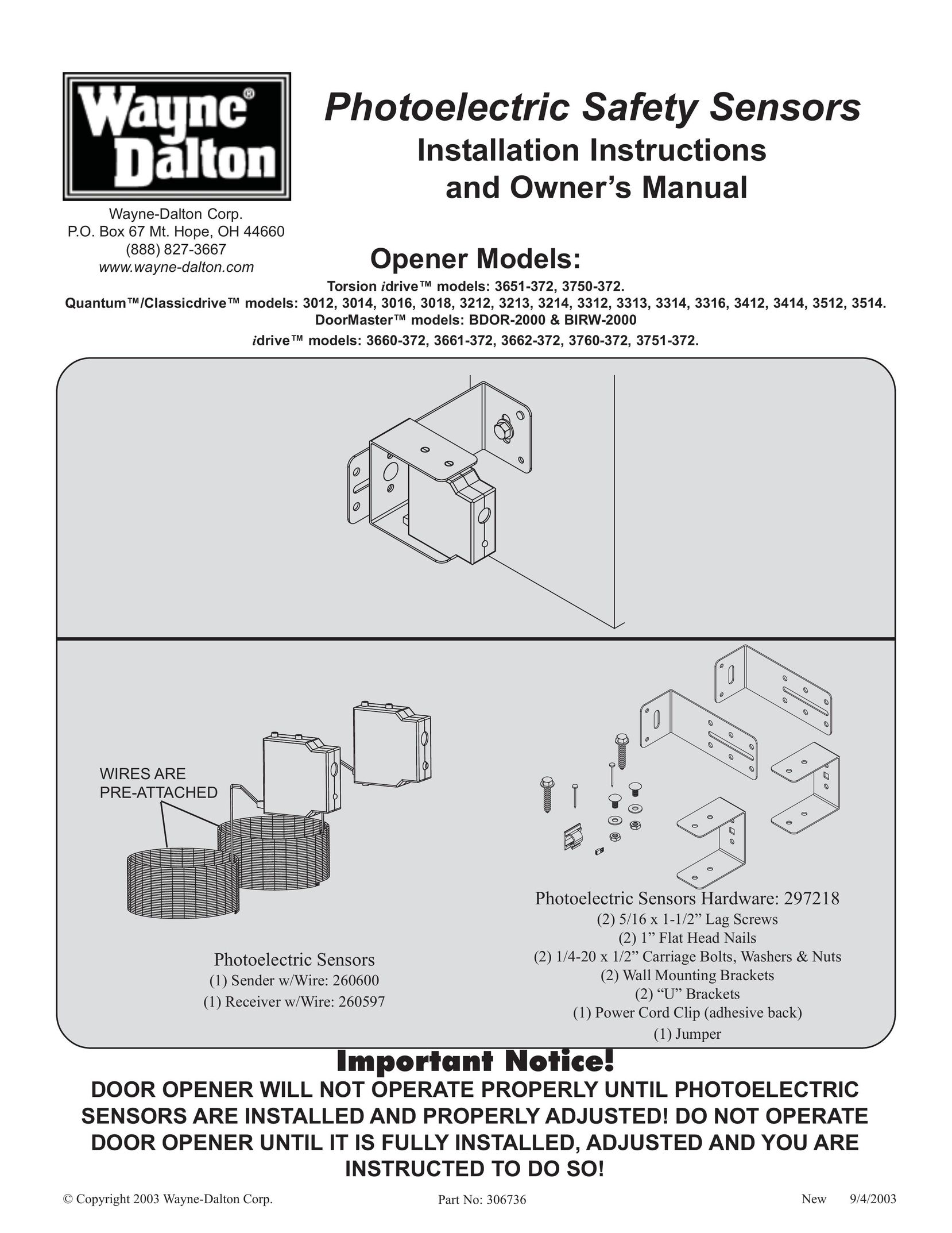 Wayne-Dalton 3012 Garage Door Opener User Manual