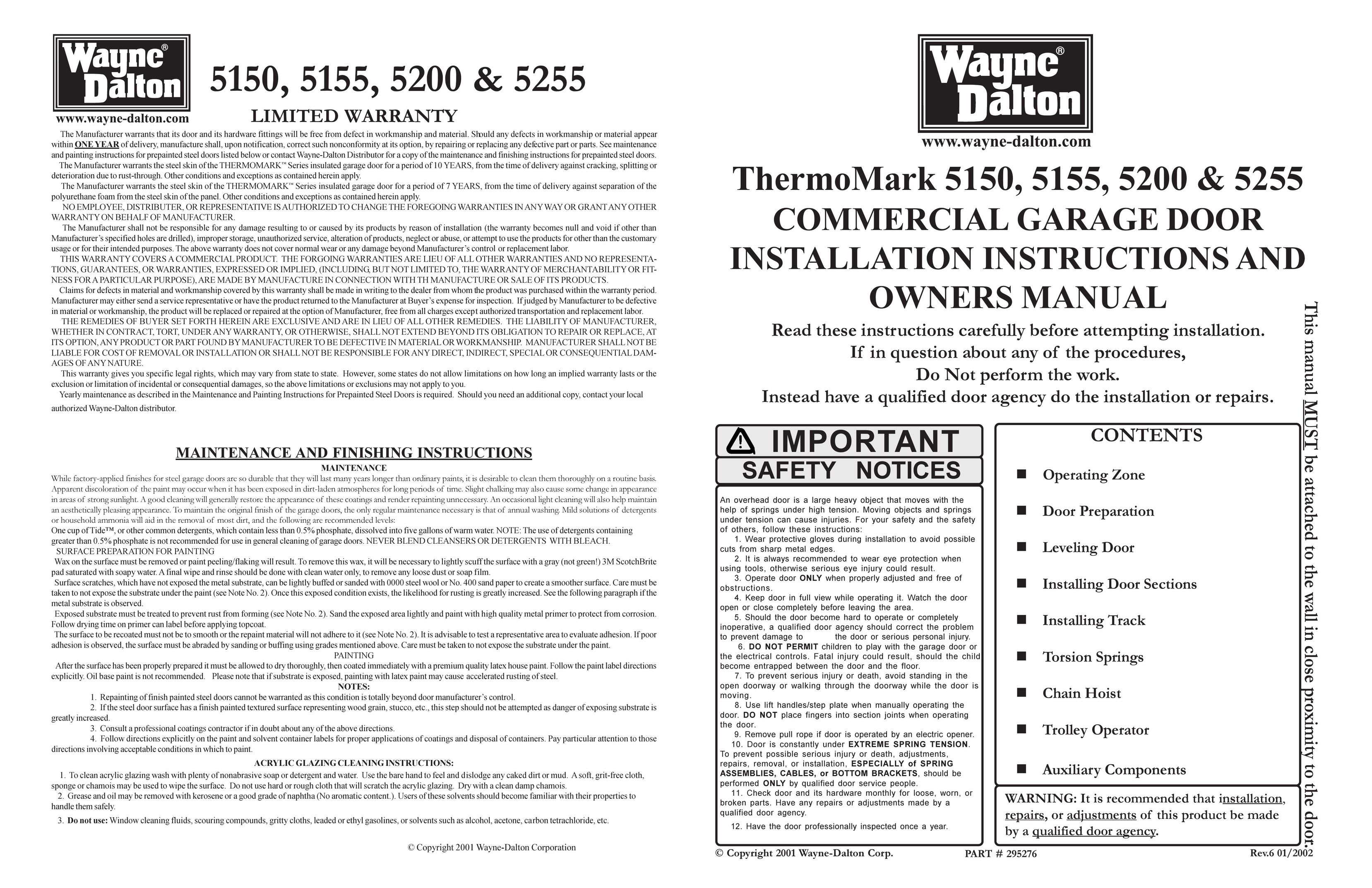 Wayne-Dalton 5255 Garage Door Opener User Manual