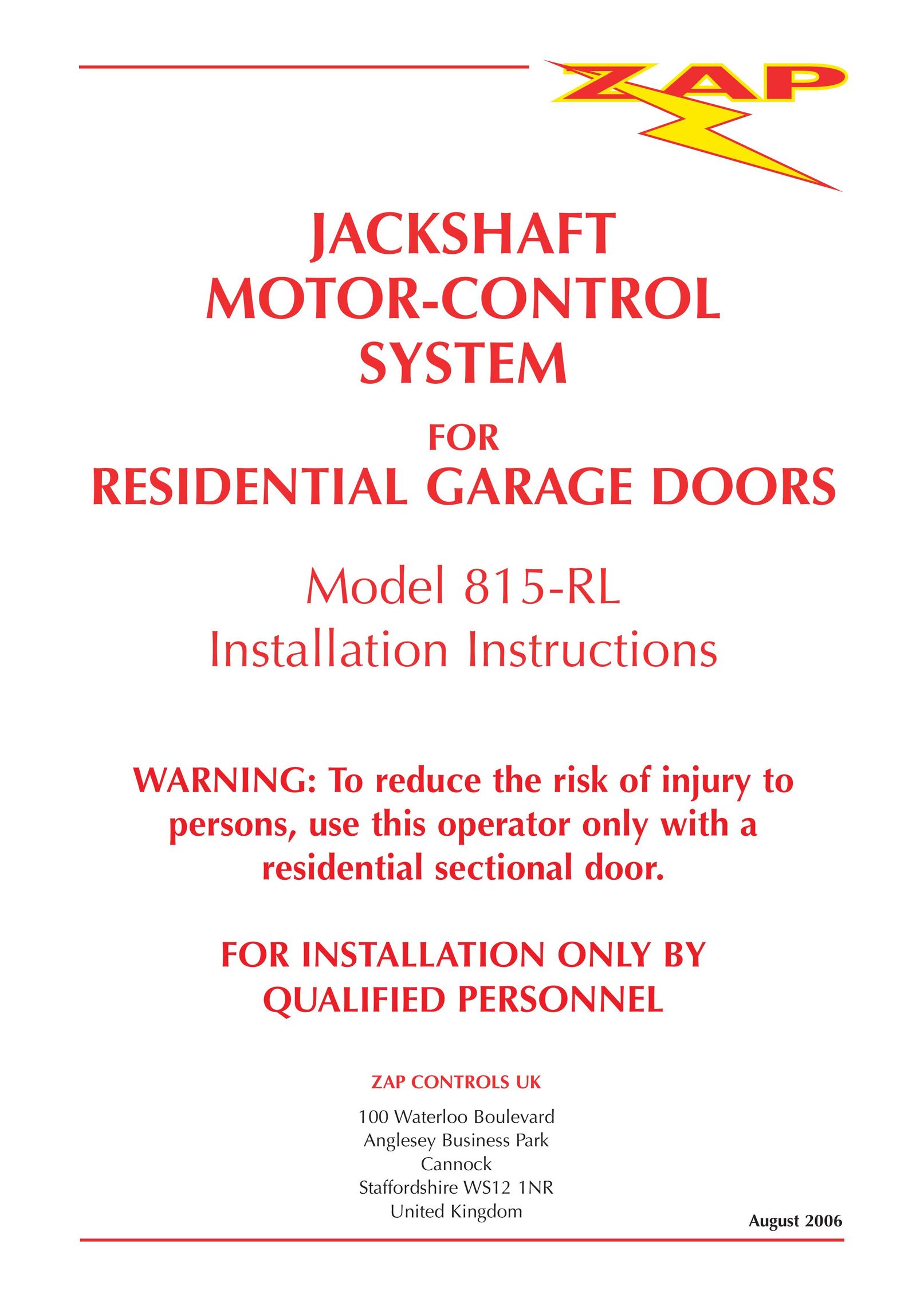 Zap 815-RL Garage Door Opener User Manual