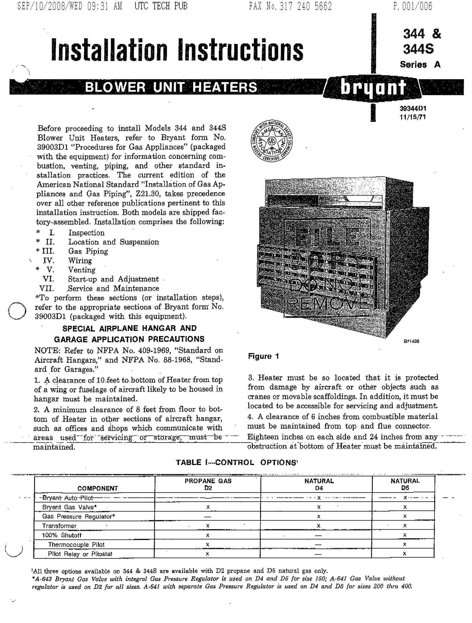 Bryant 344S Gas Heater User Manual