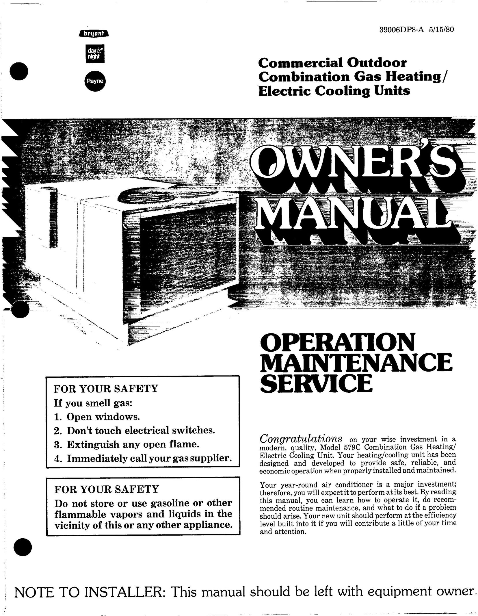 Bryant 579C Gas Heater User Manual