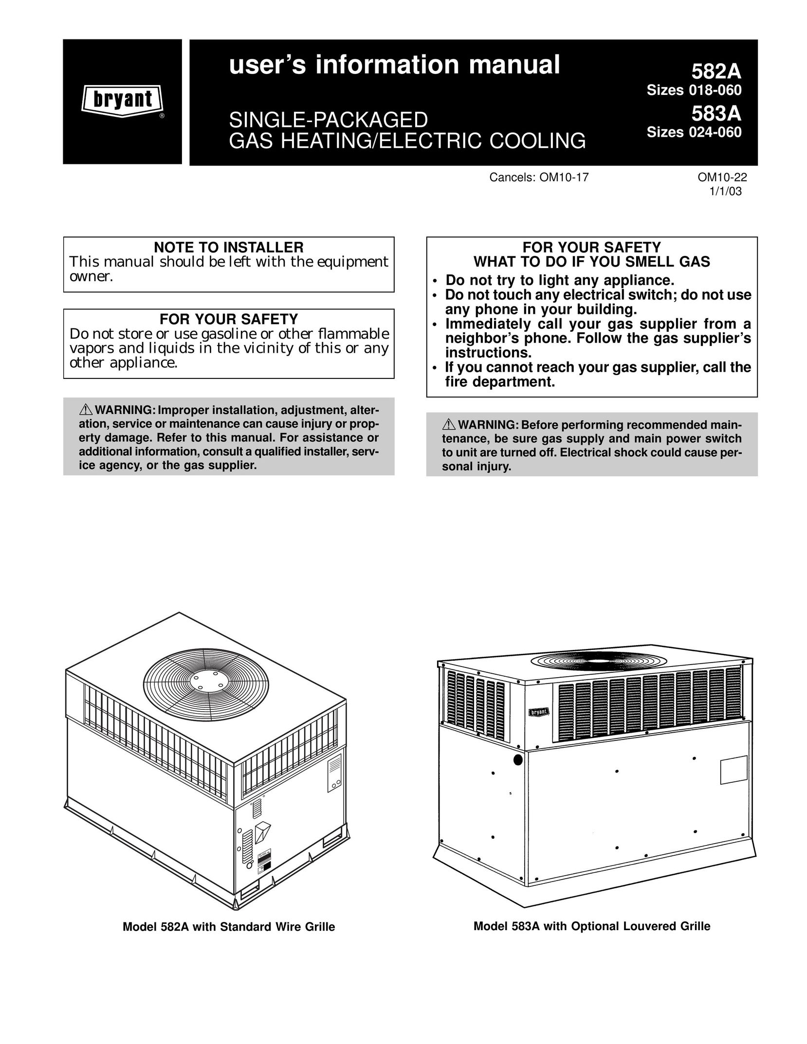 Bryant 583A Gas Heater User Manual