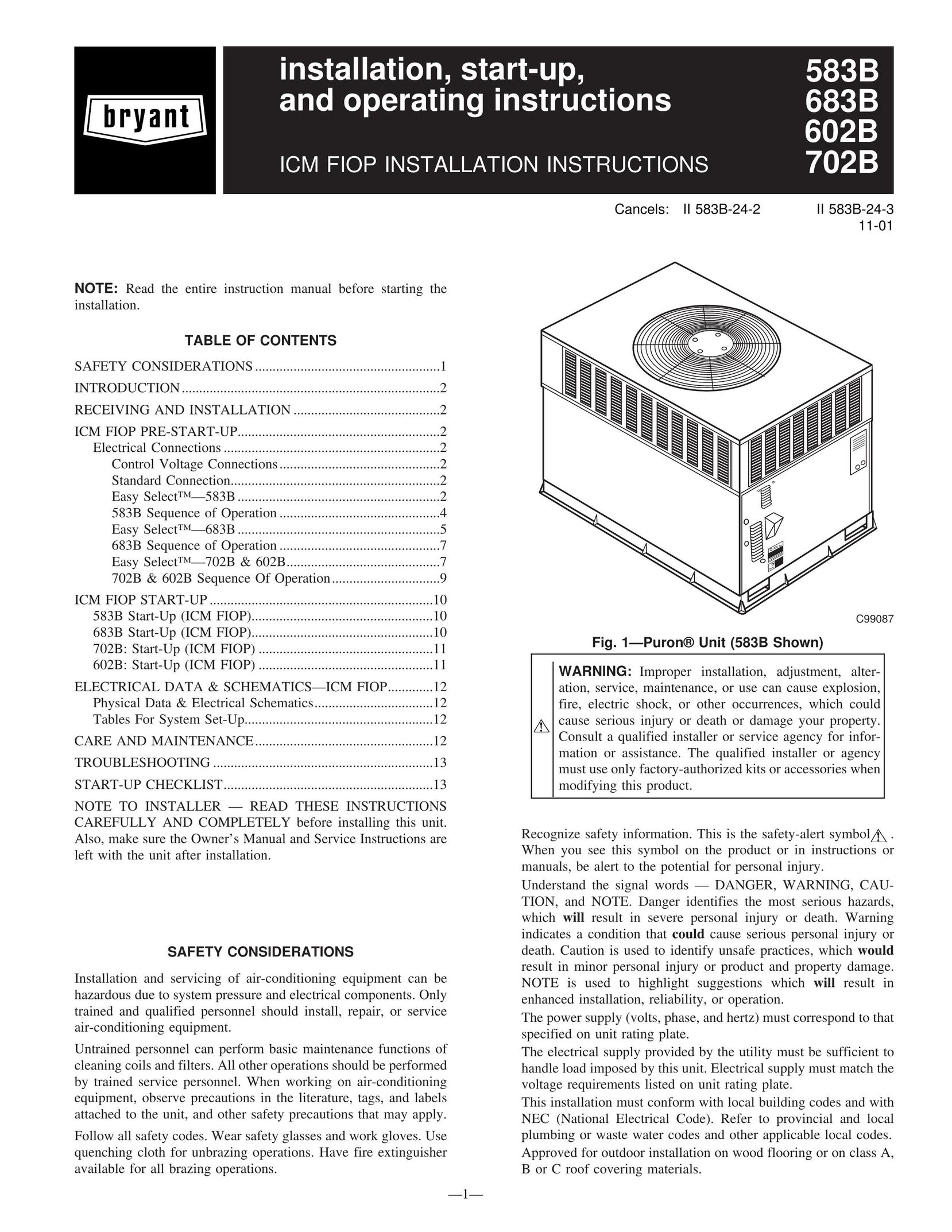 Bryant 583B Gas Heater User Manual