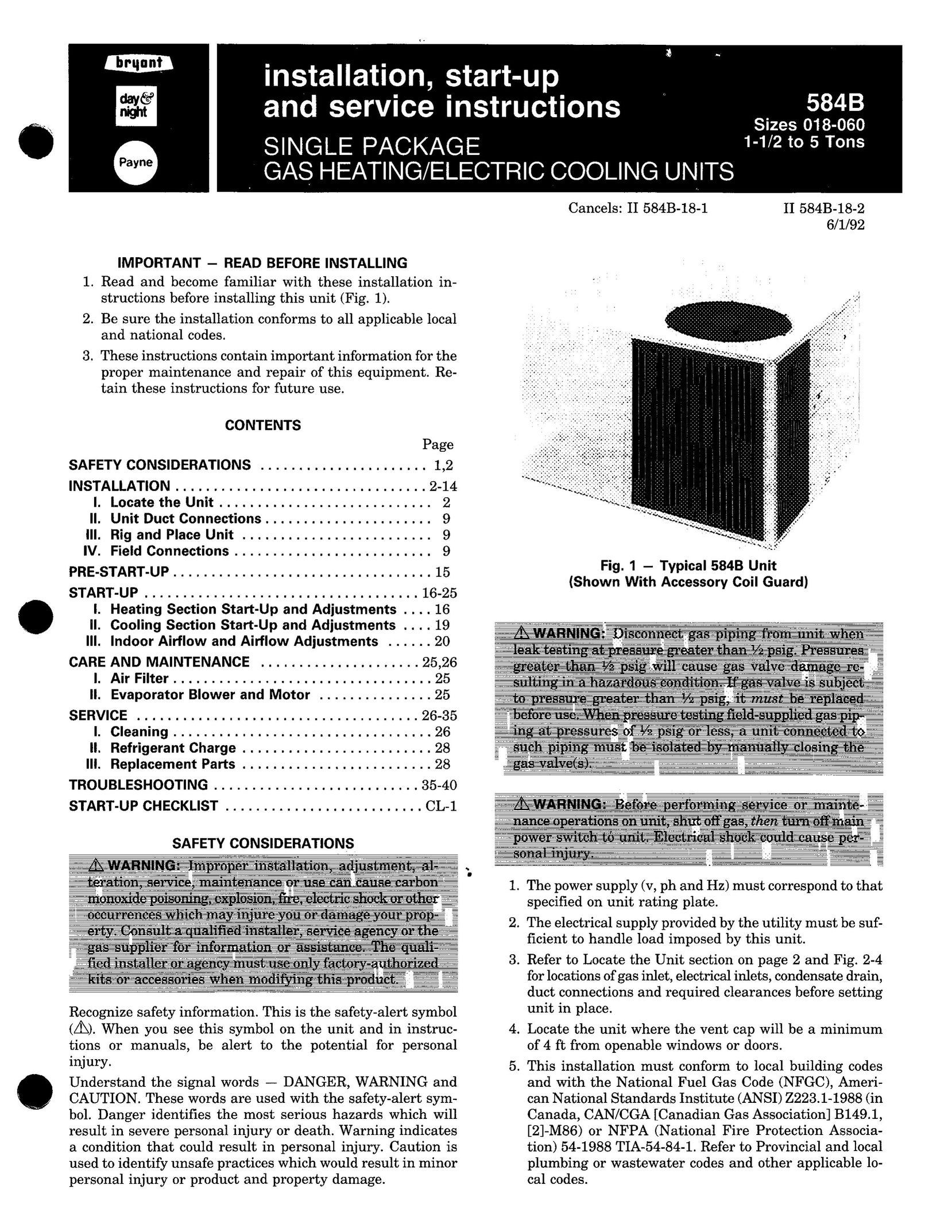 Bryant 584B Gas Heater User Manual