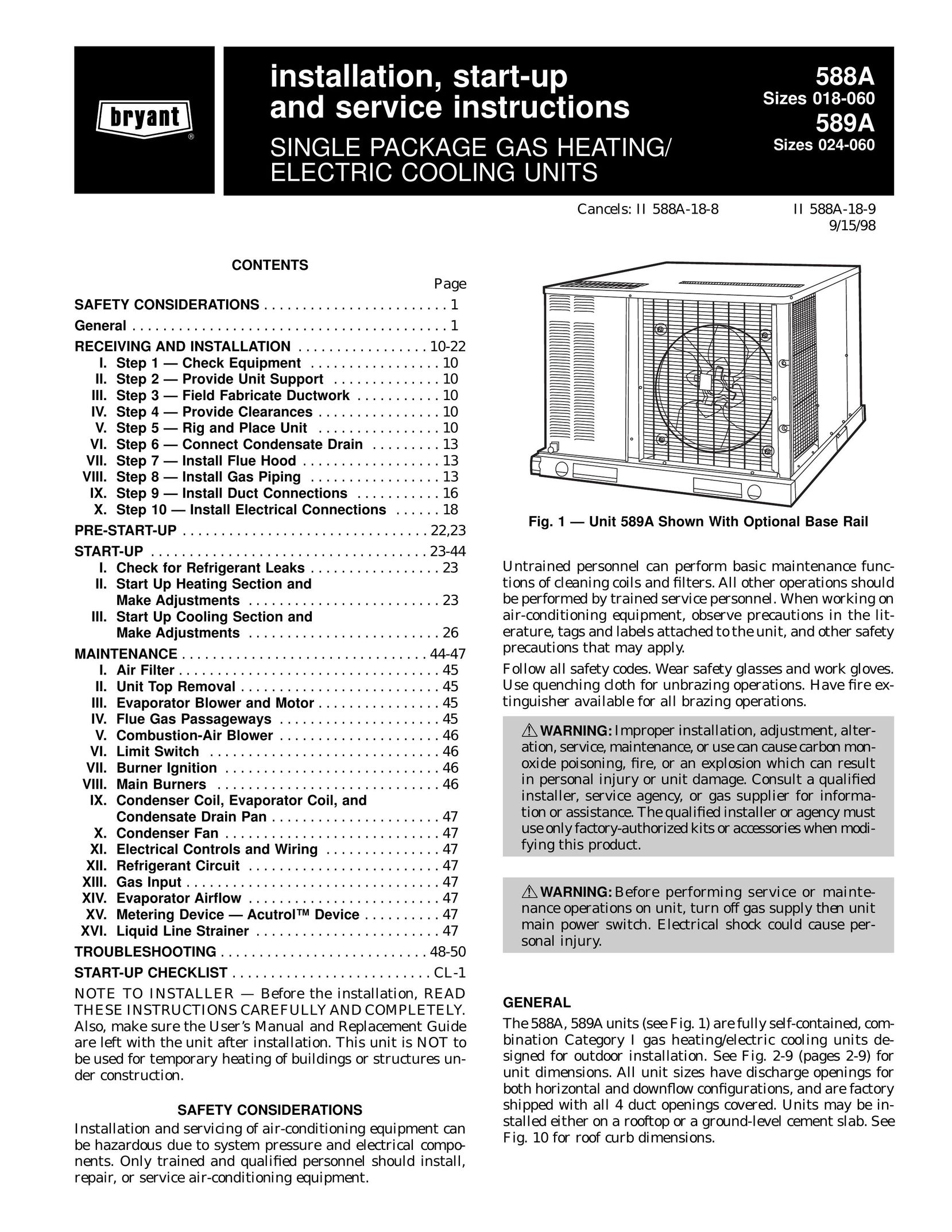 Bryant 589A Gas Heater User Manual
