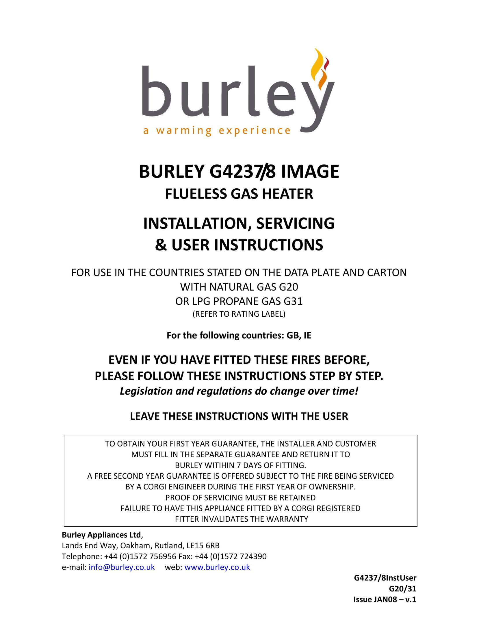 Burley G4237/8 Gas Heater User Manual