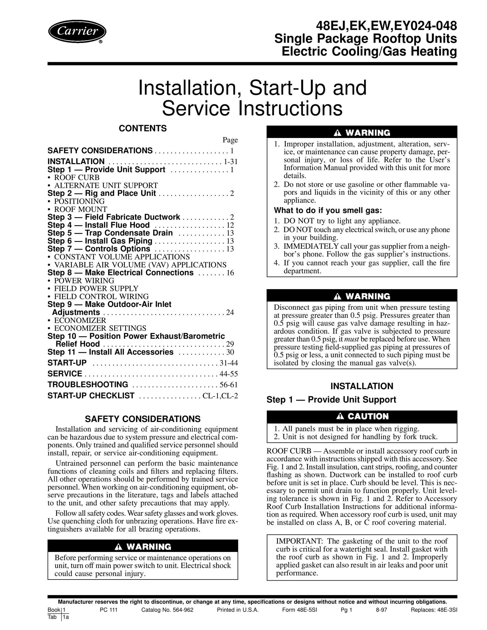 Carrier 48EJ Gas Heater User Manual