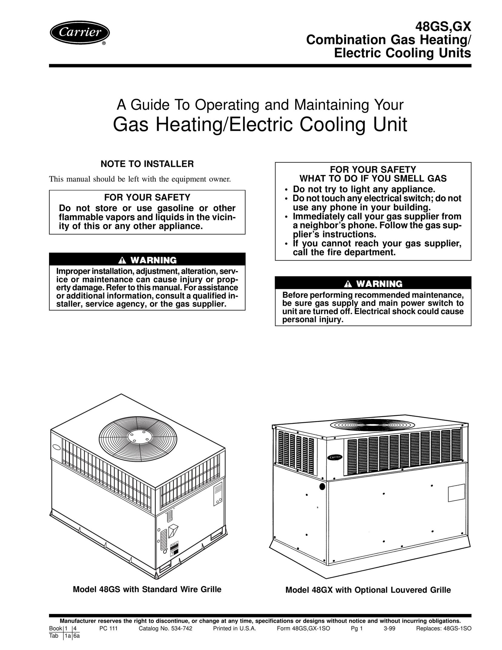 Carrier 48GS Gas Heater User Manual