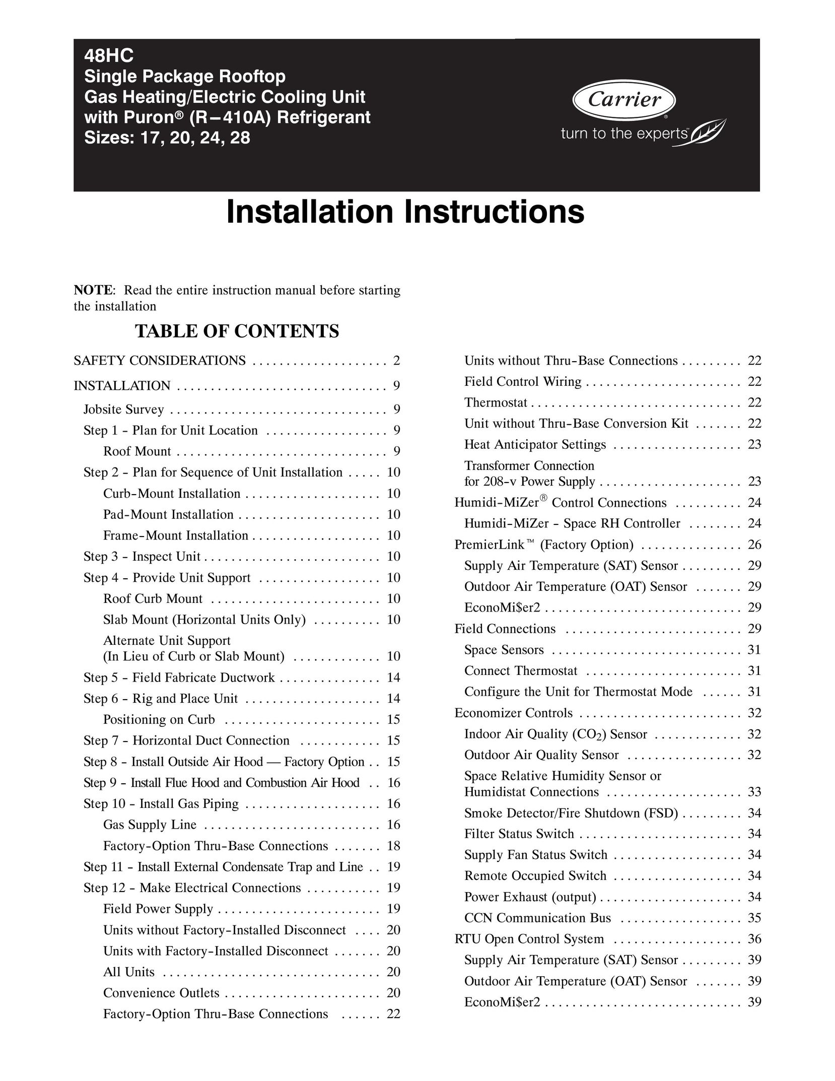 Carrier 48HC Gas Heater User Manual