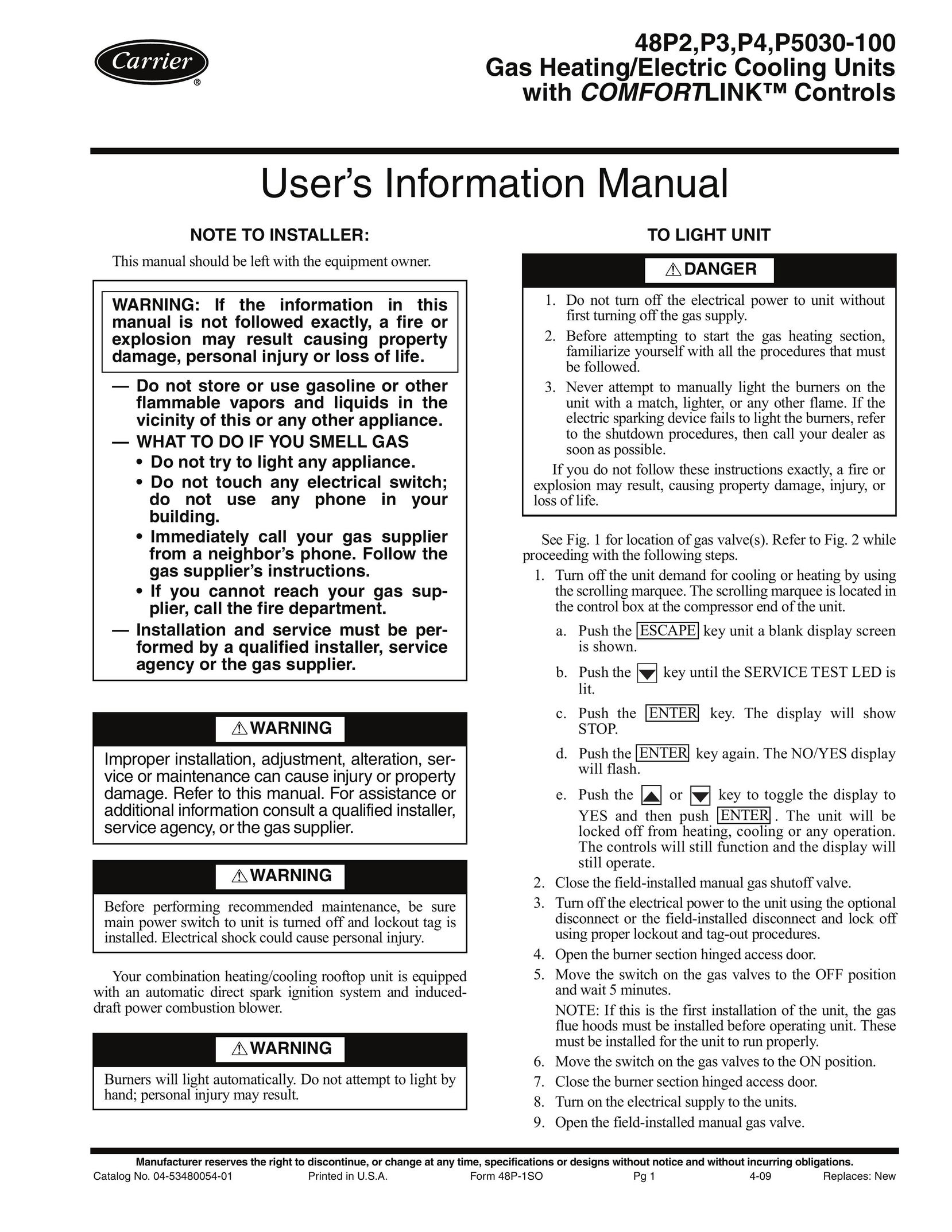 Carrier 48P2 Gas Heater User Manual