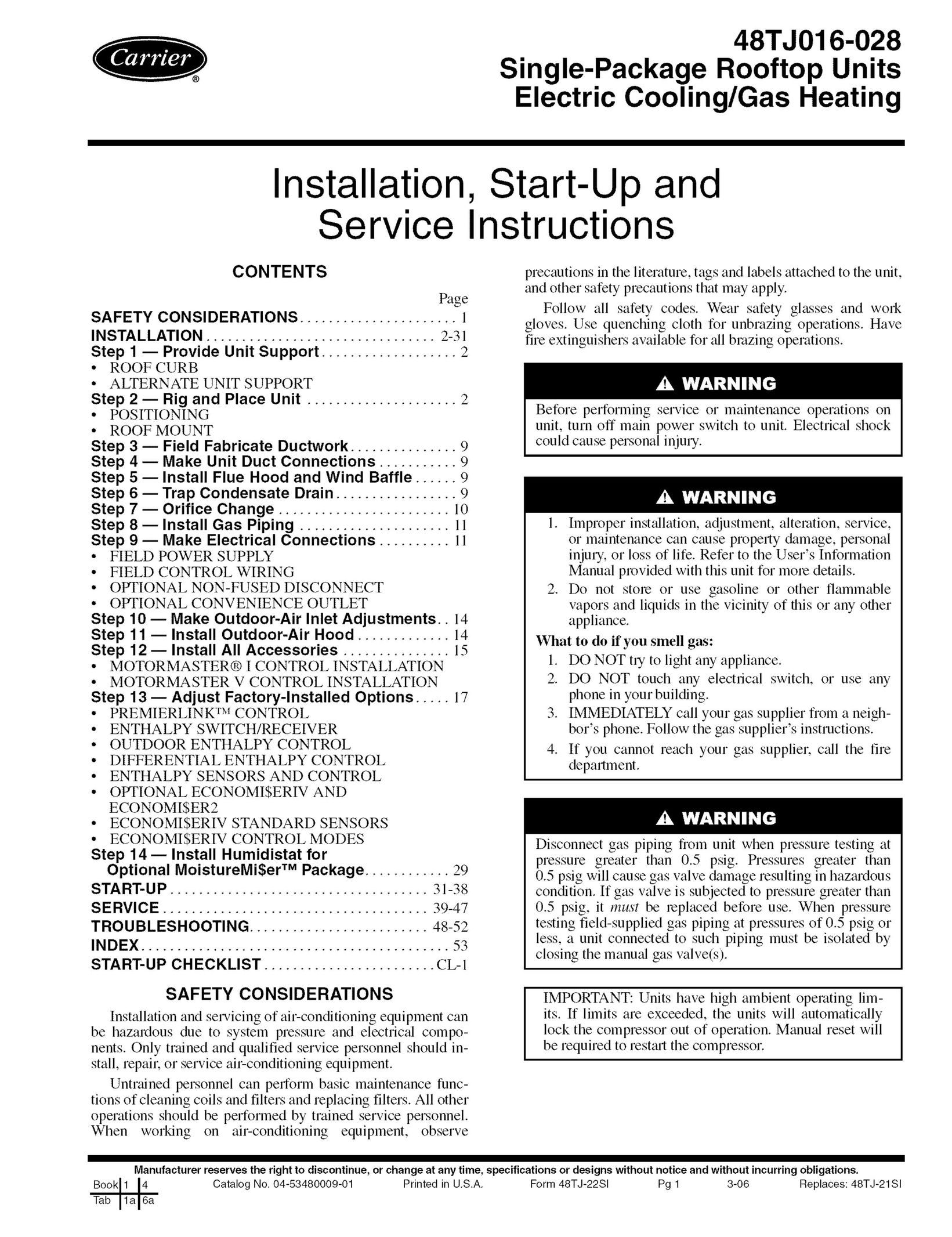Carrier 48TJ016-028 Gas Heater User Manual