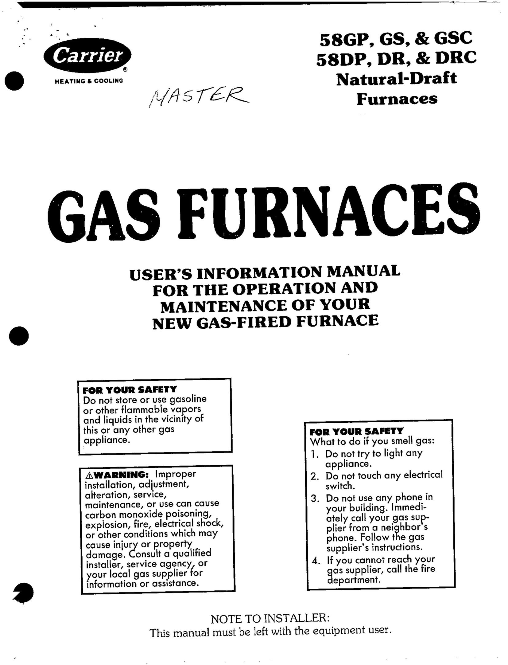 Carrier 58GP Gas Heater User Manual