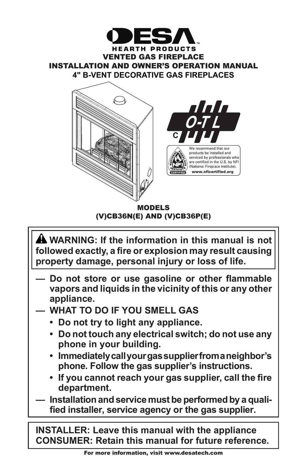 Desa CB36N Gas Heater User Manual