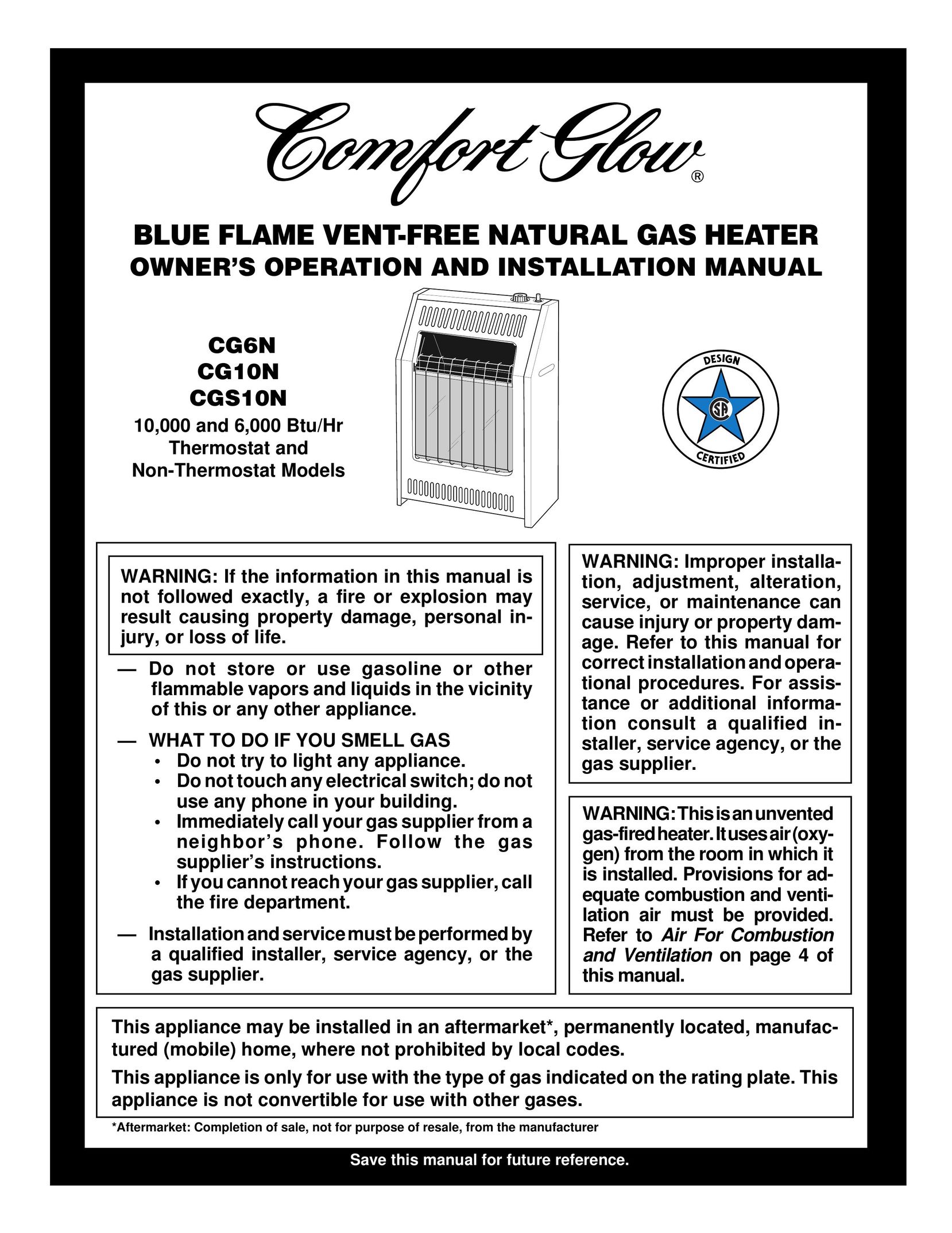 Desa CG6N Gas Heater User Manual