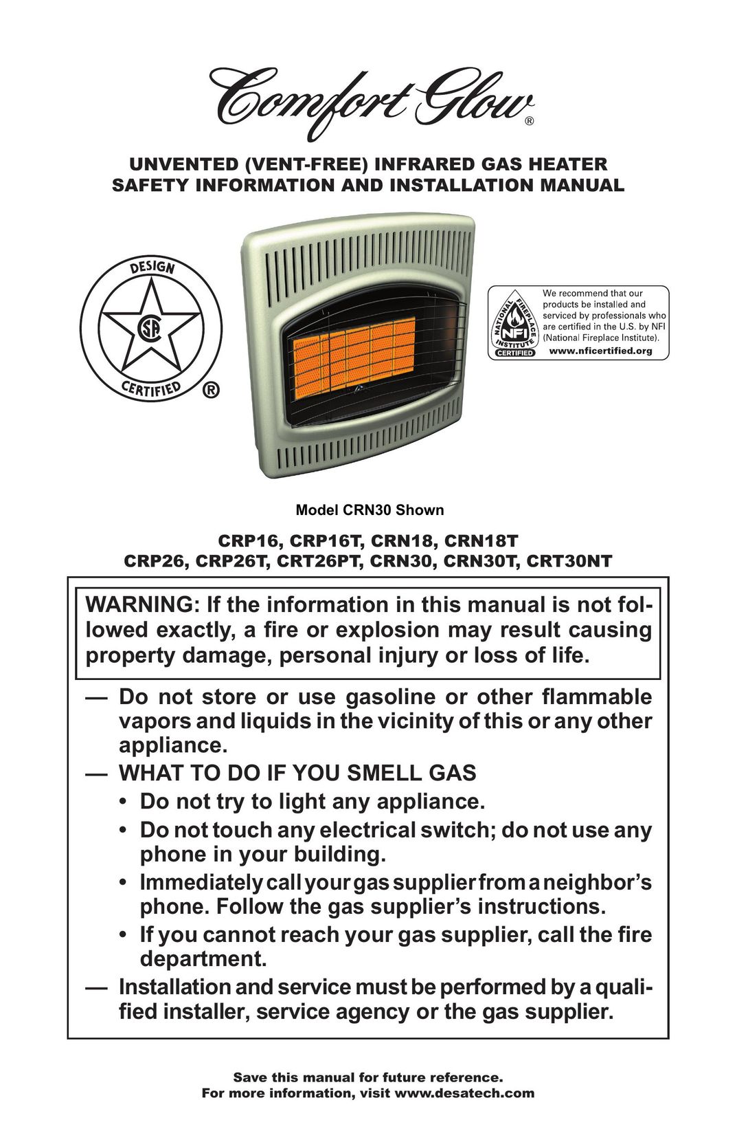 Desa CRN30 Gas Heater User Manual