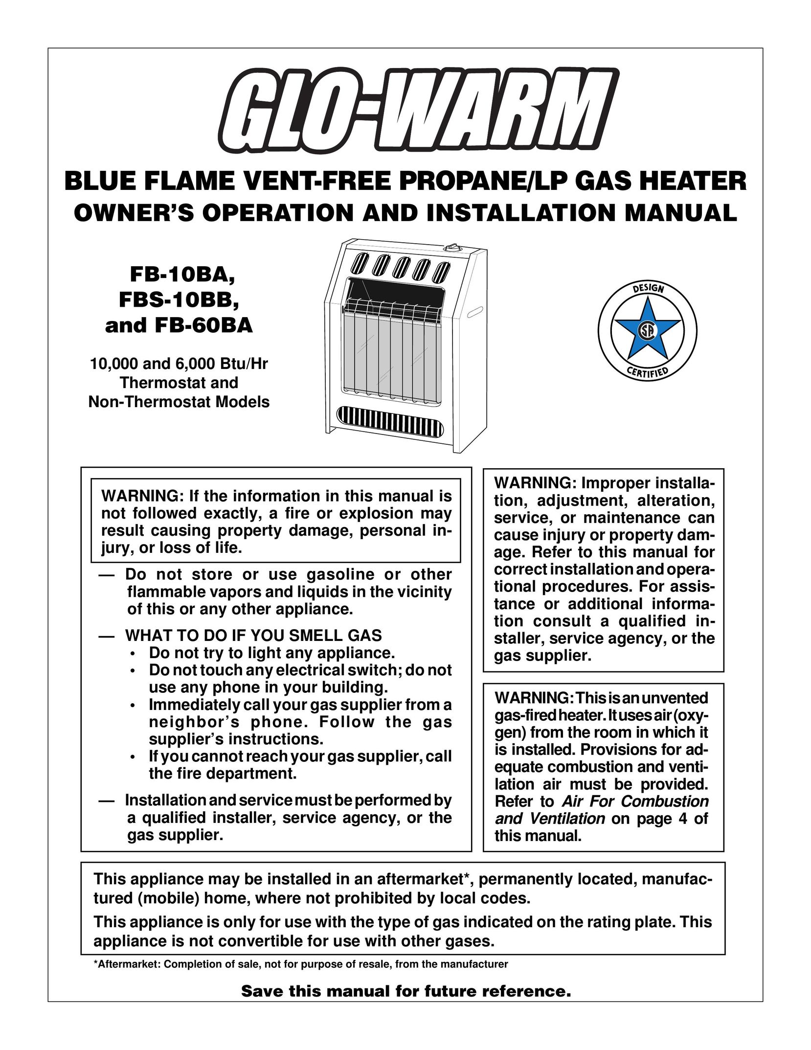 Desa FB-10BA Gas Heater User Manual