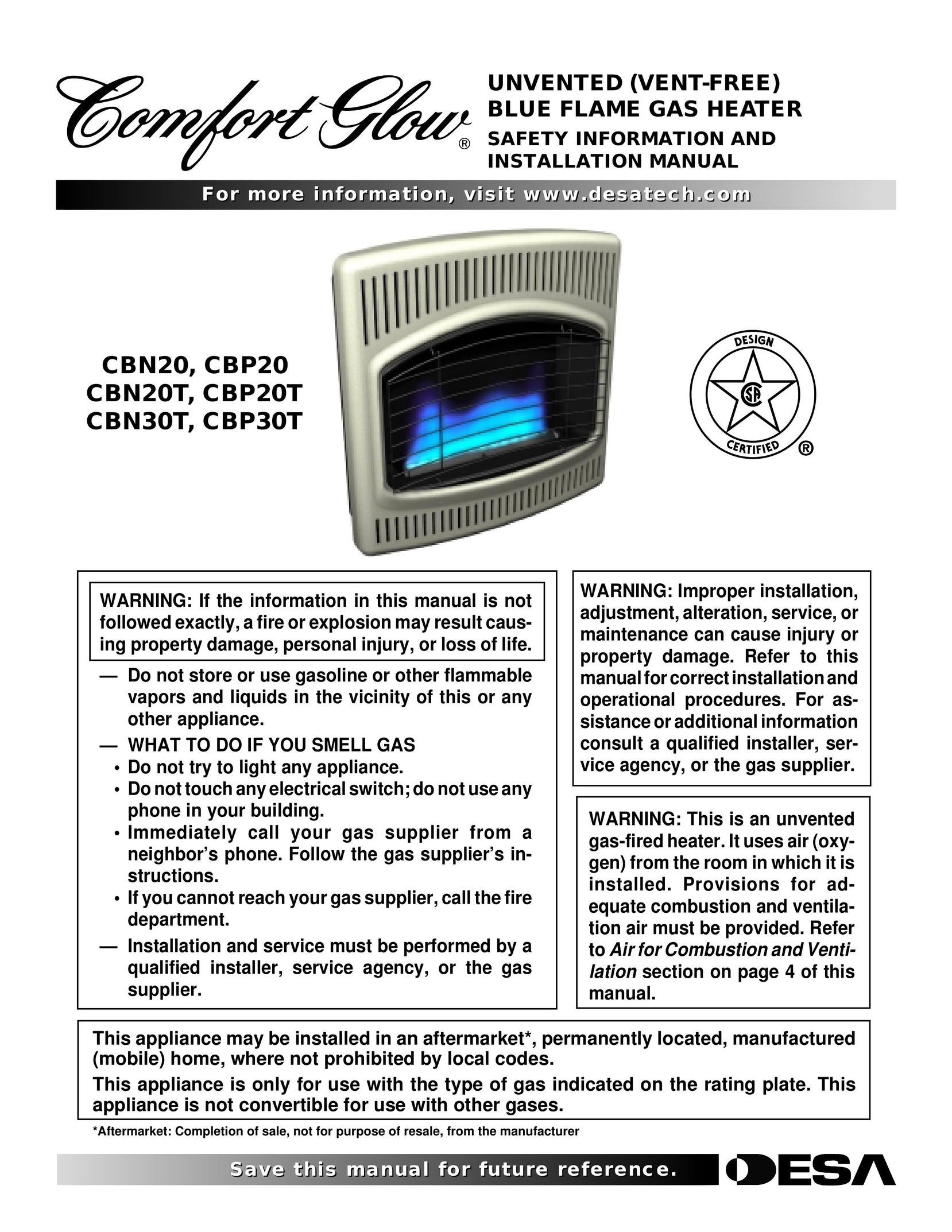 Desa Tech CBP20 Gas Heater User Manual