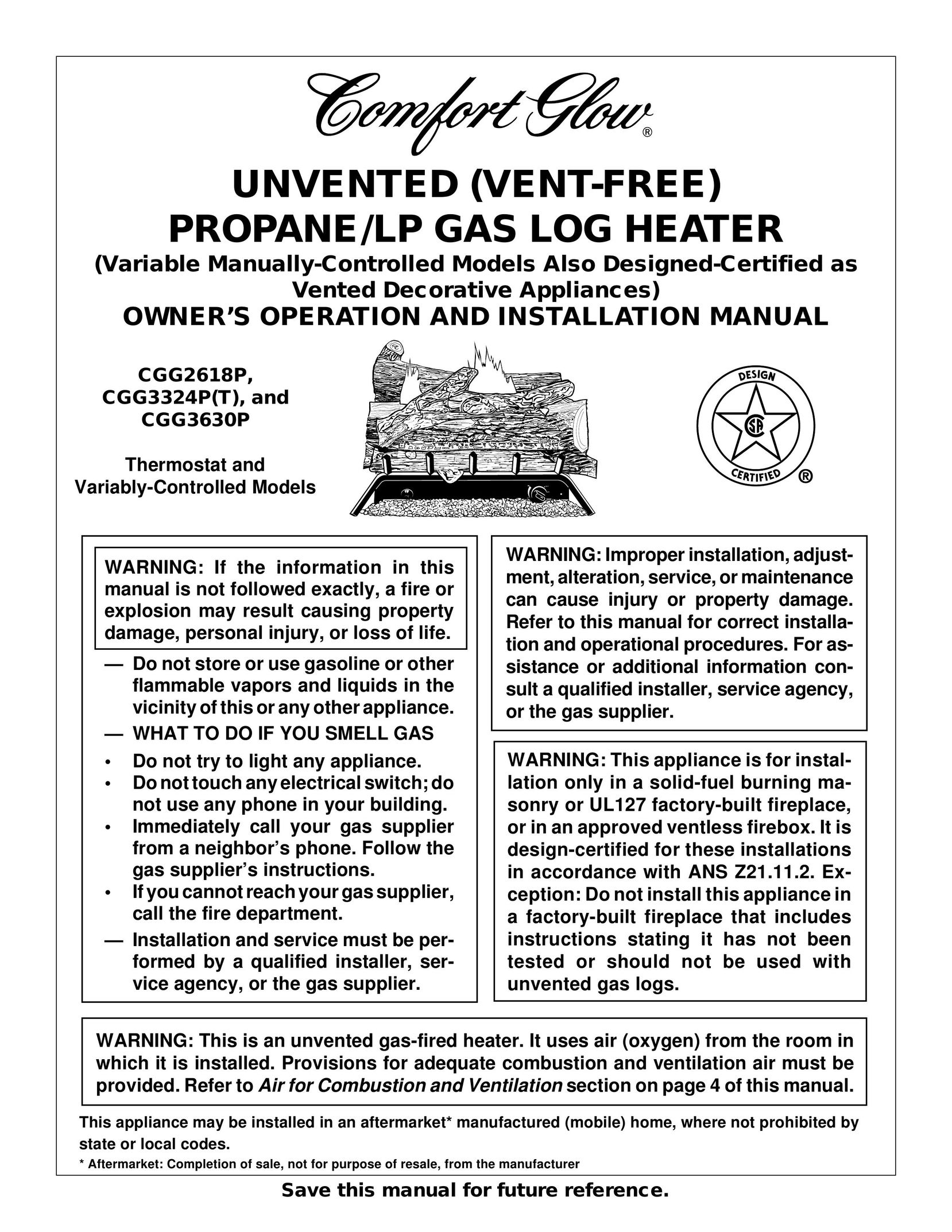Desa Tech CGG2618P Gas Heater User Manual