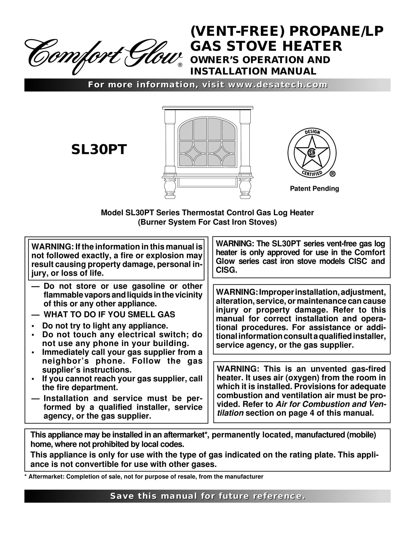 Desa Tech SL30PT Gas Heater User Manual