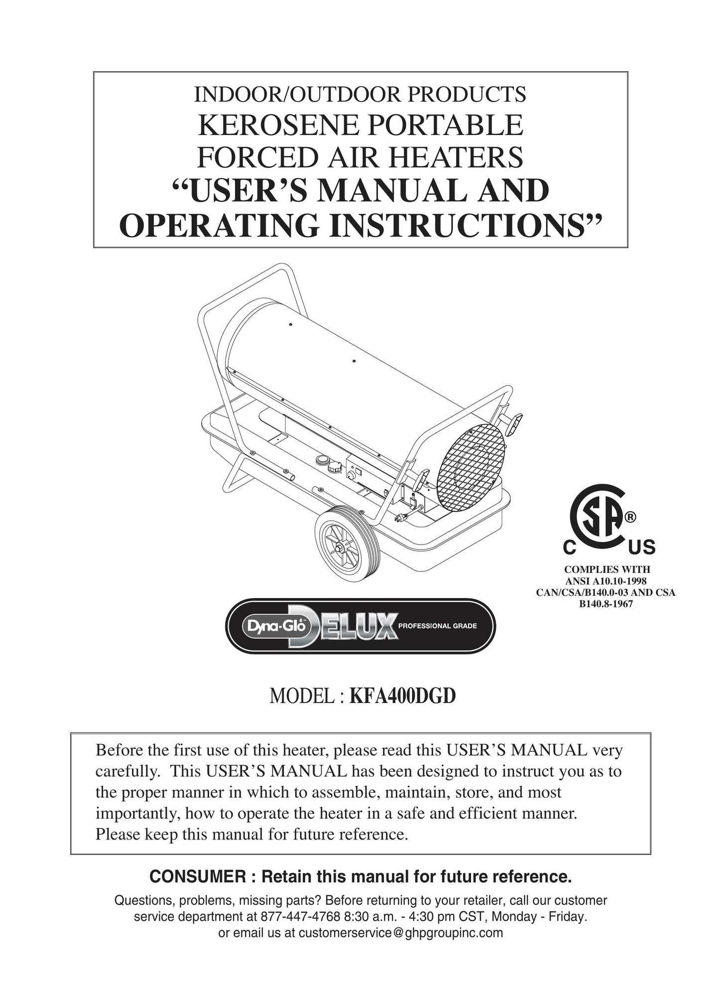 Dyna-Glo KFA400DGD Gas Heater User Manual