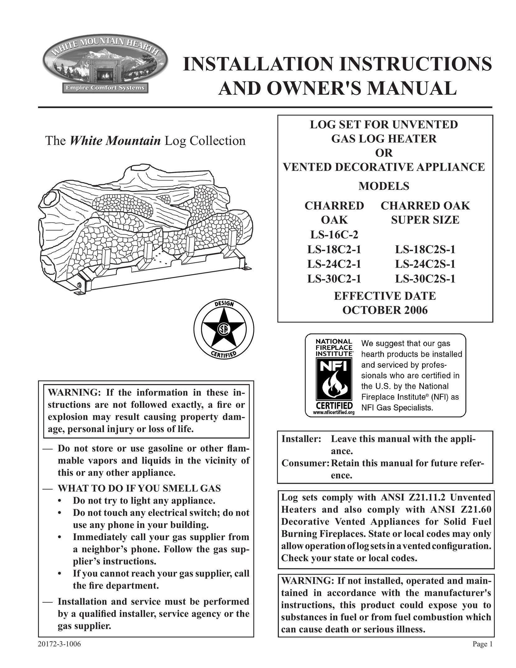 Empire Comfort Systems LS-16C-2 Gas Heater User Manual