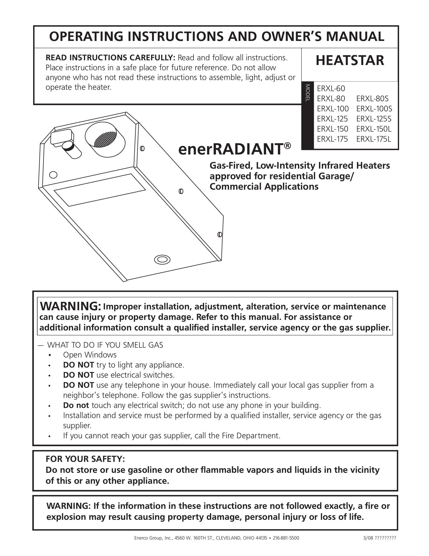 Enerco ERXL-100S Gas Heater User Manual