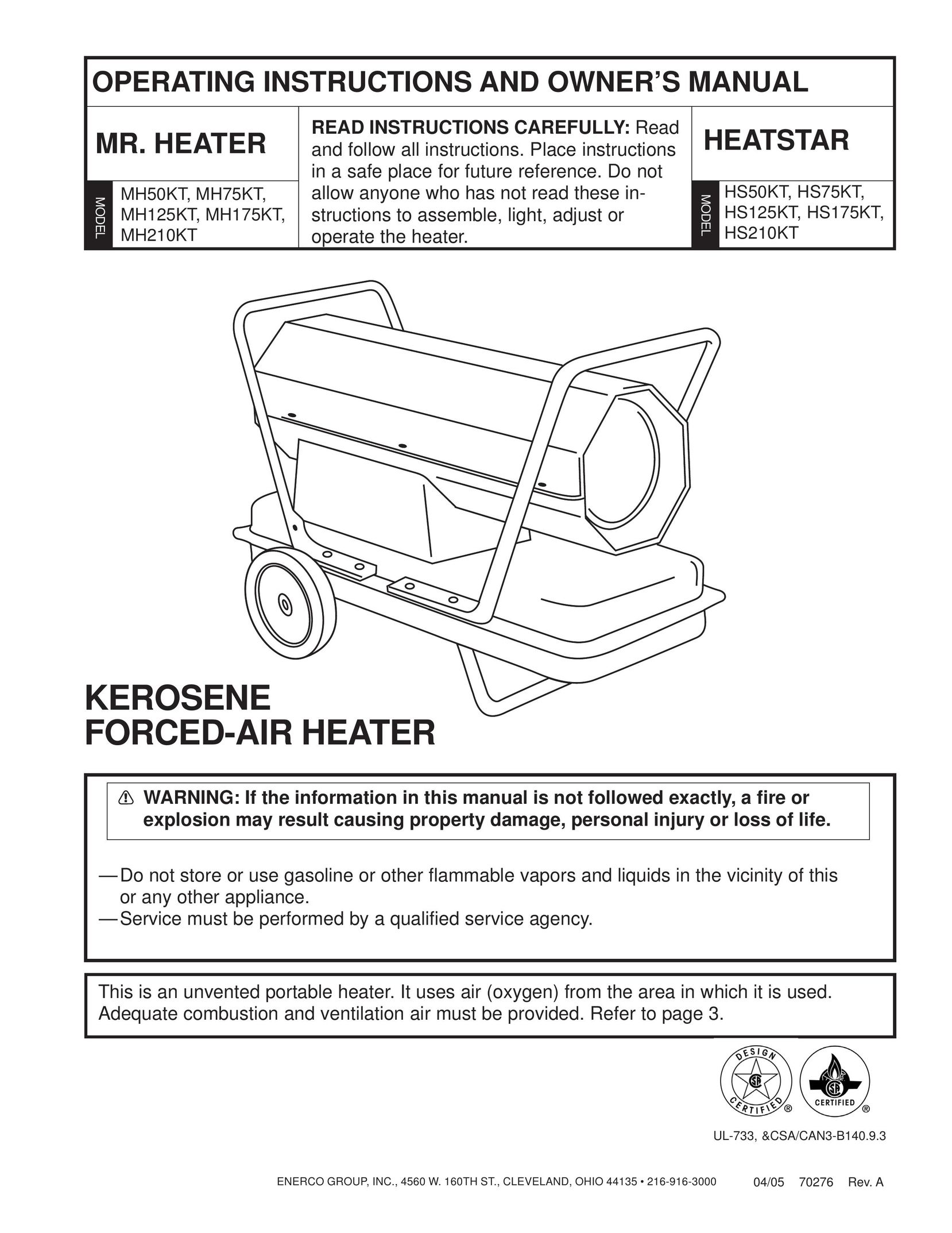 Enerco HS125KT Gas Heater User Manual