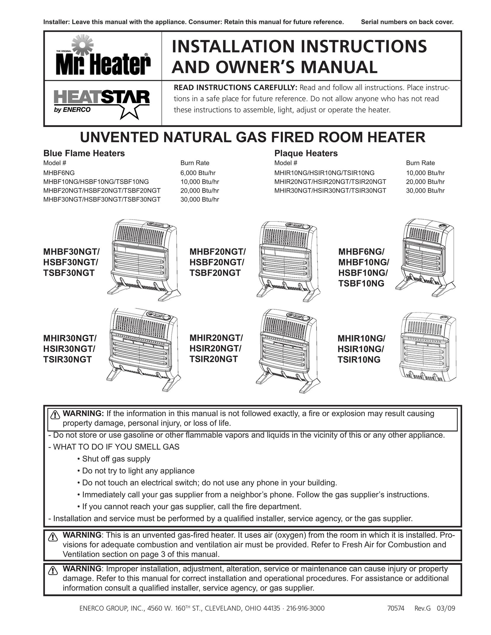 Enerco TSIR20NGT Gas Heater User Manual