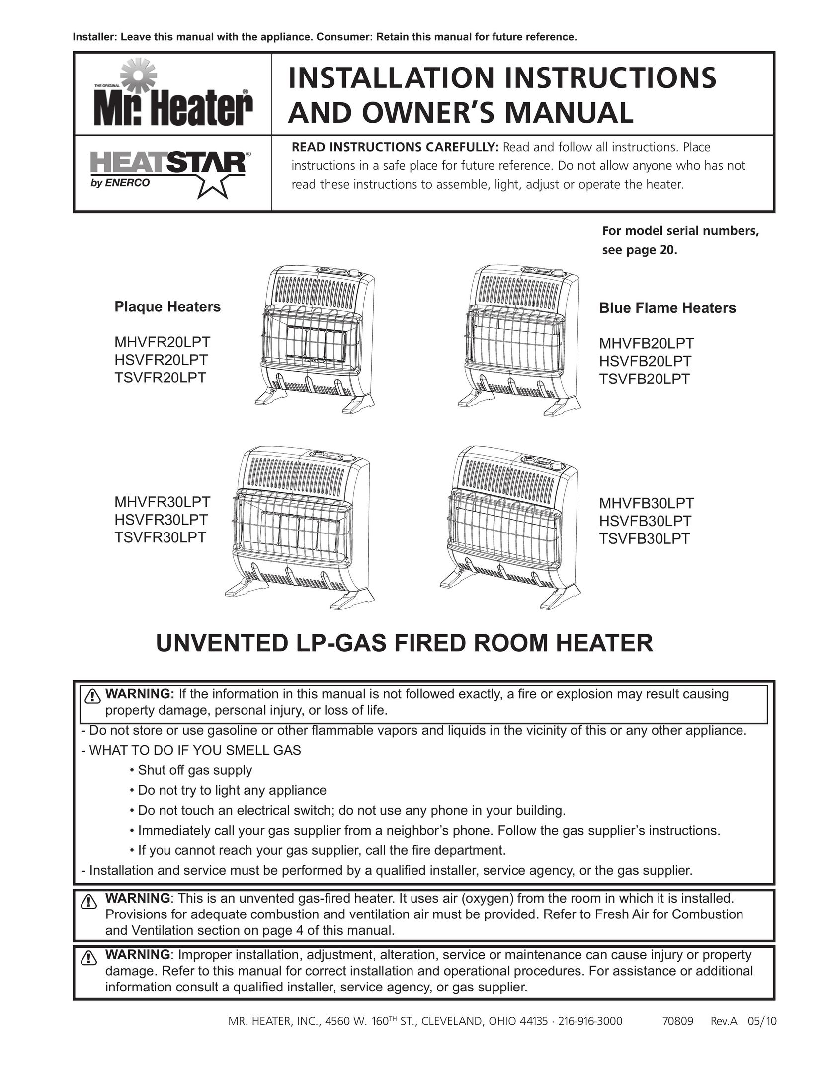 Enerco TSVFR20LPT Gas Heater User Manual