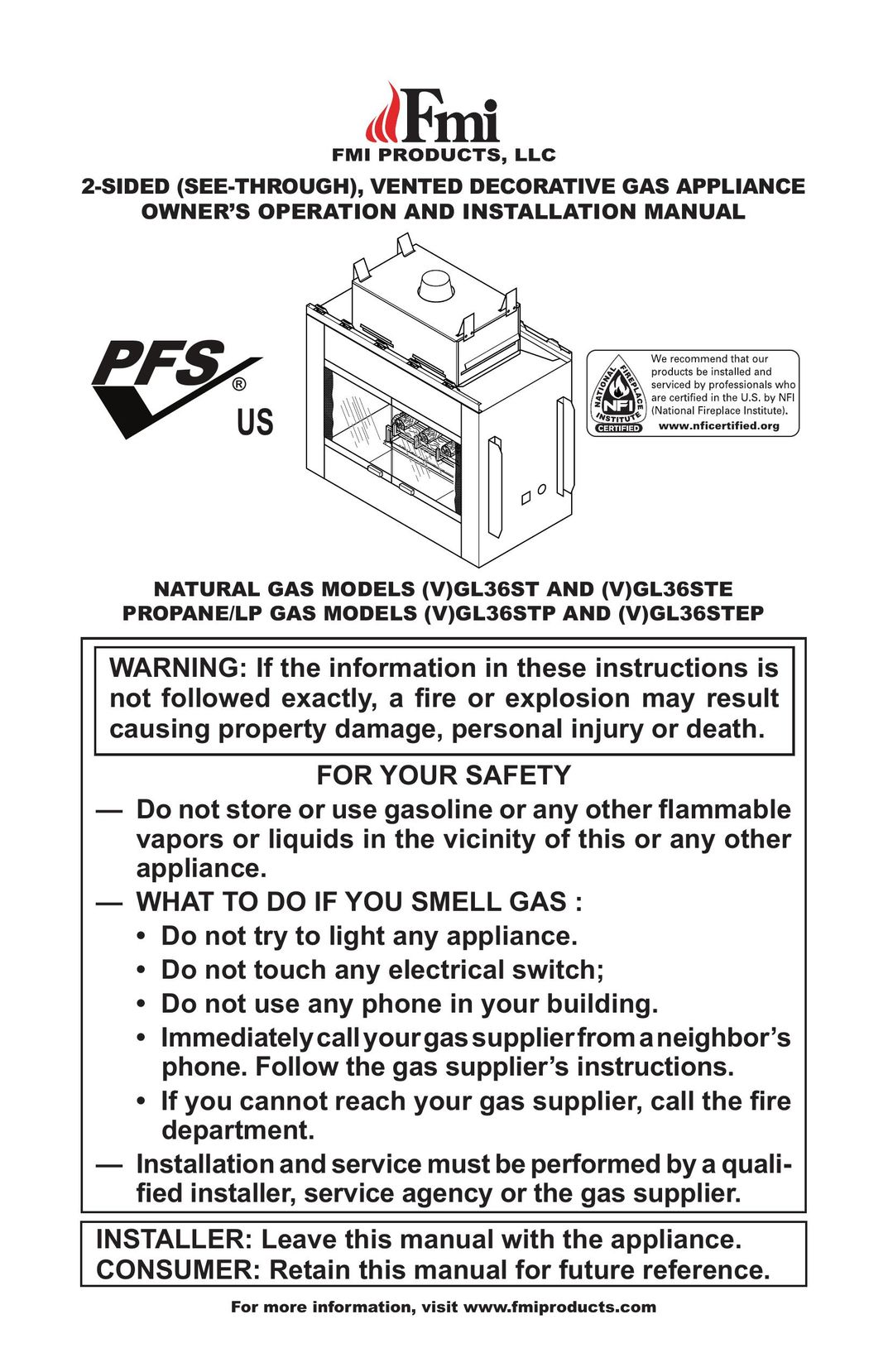 FMI GL36STE Gas Heater User Manual