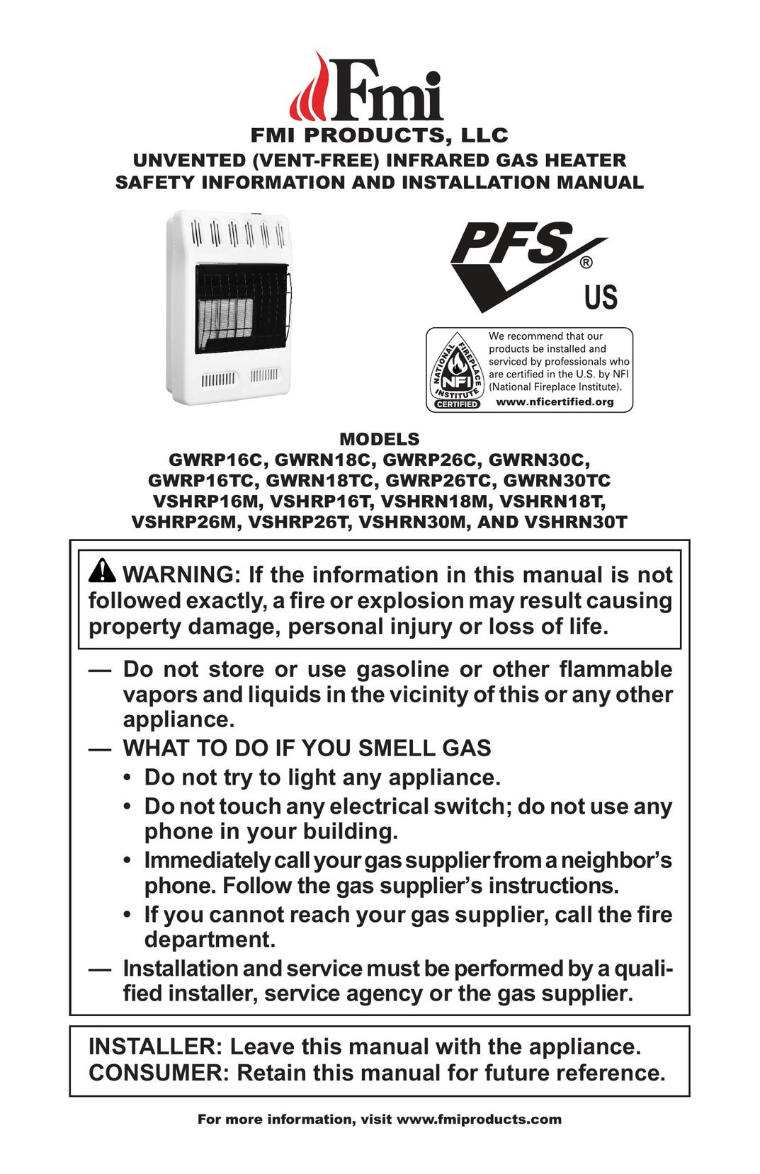 FMI GWRP16C Gas Heater User Manual