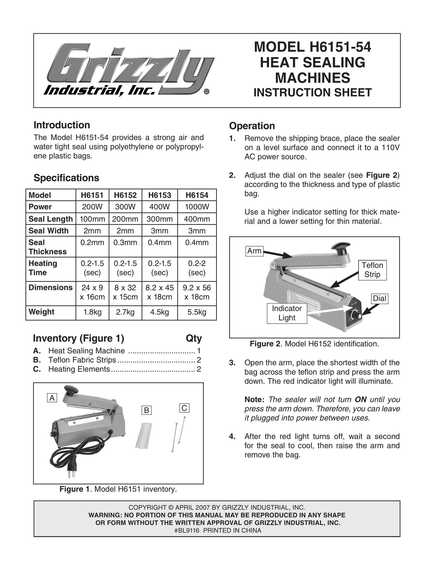 Grizzly H6151-54 Gas Heater User Manual