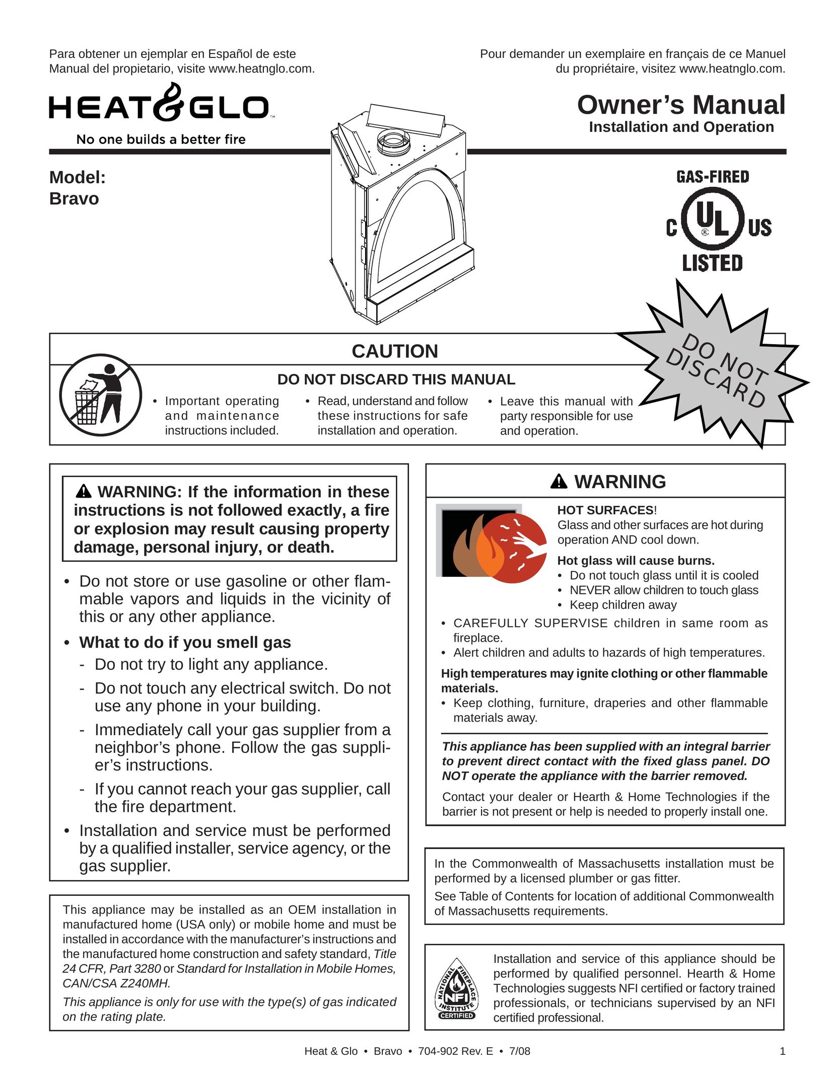 Heat & Glo LifeStyle 704-902 Gas Heater User Manual
