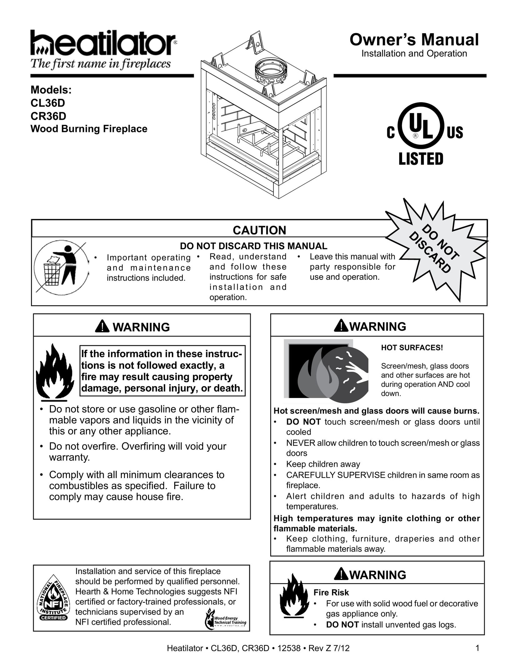 Heatiator CL36D Gas Heater User Manual