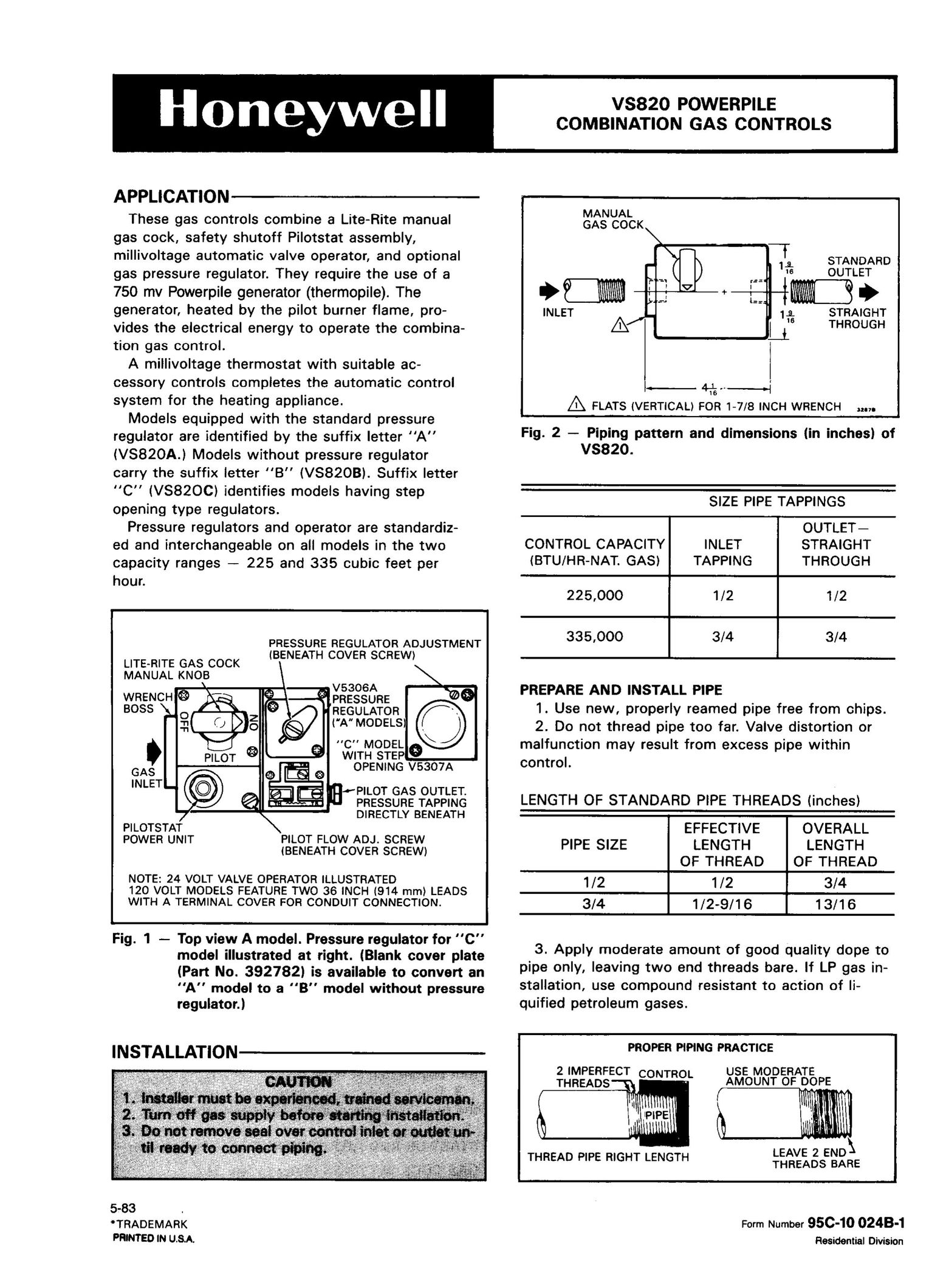 Honeywell VS820 Gas Heater User Manual