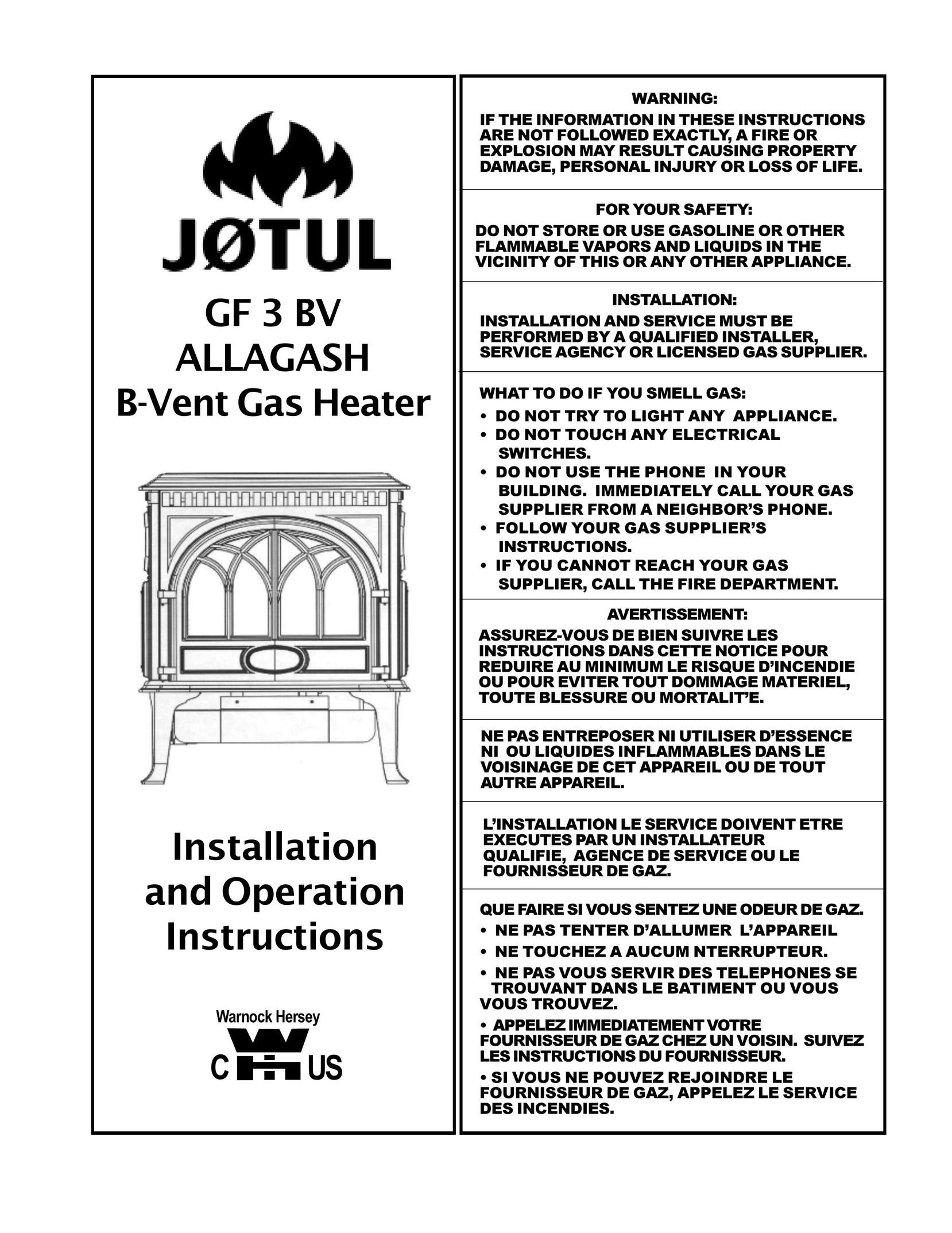 Jotul GF 3 BV Gas Heater User Manual