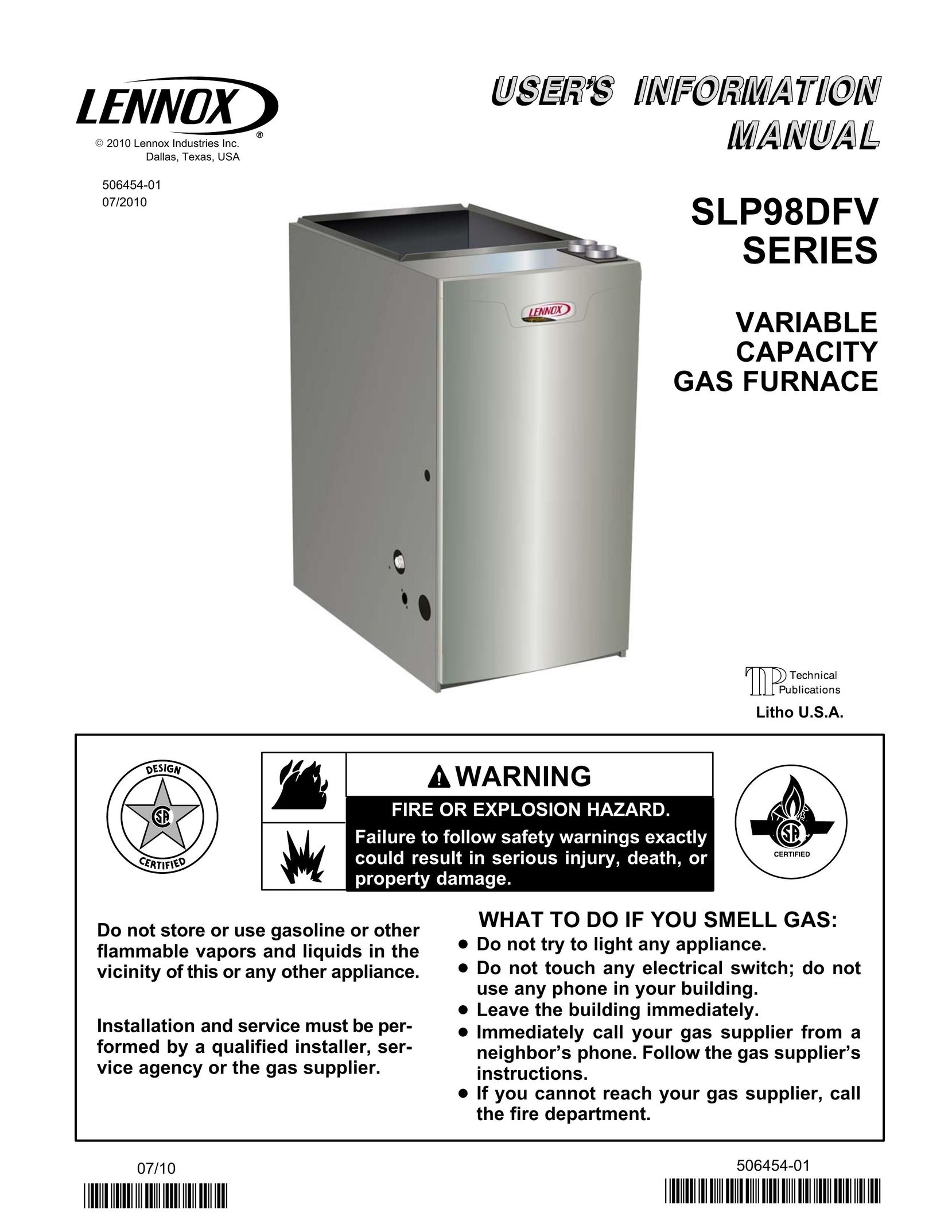 Lennox International Inc. SLP98DFV Gas Heater User Manual
